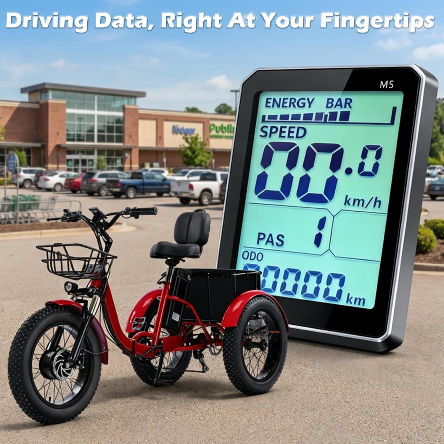 Adult Electric Tricycle 20-inch Non-Folding/Folding 7-Speed Tricycle with Large Capacity Basket 48V 15Ah/15.6Ah Lithium Battery PAS Miles - Image 5