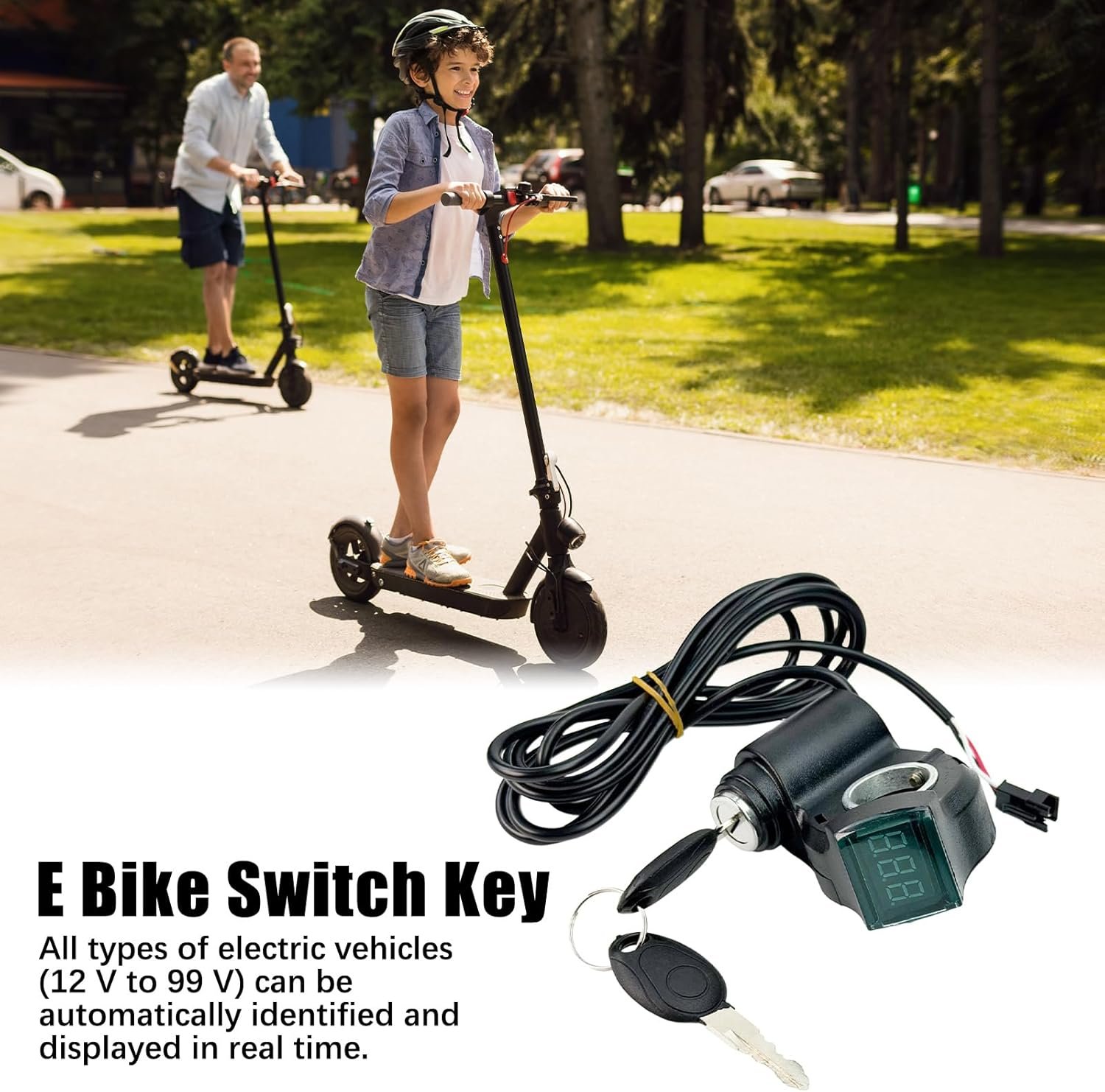 Flylin Electric Bike Thumb Throttle, Scooter Throttle Switch with LCD Display Digital Voltage Display Switch Power with Key Lock for Electric Vehicles - Image 3