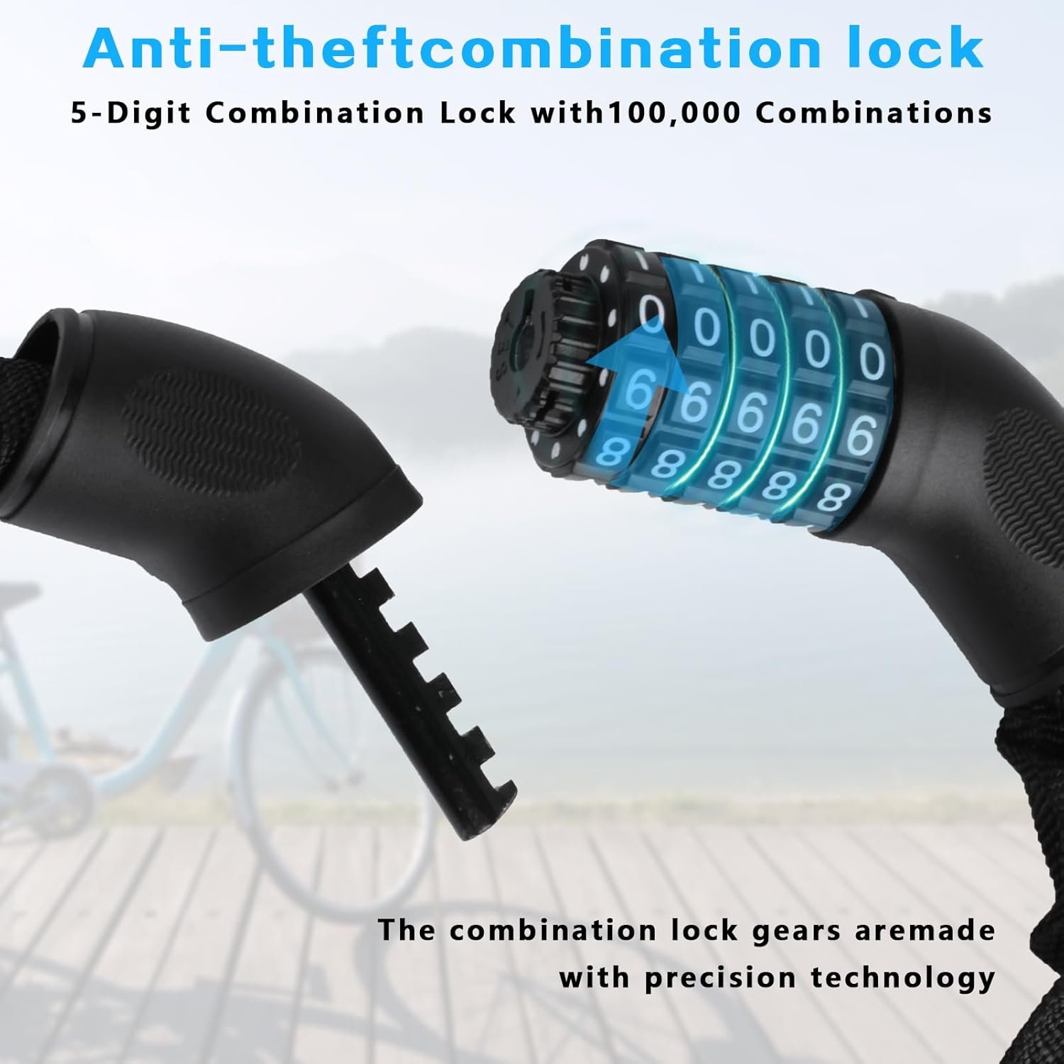 Bike Lock High Security, 90cm Anti-Theft Bicycle Locks, Bike Chain Lock, 5 Digit Codes Bike Combination Locks, Alloy Steel Heavy Duty Cycling Locks for Door Gate Motorcycle Electric Scooter Lock - Image 2