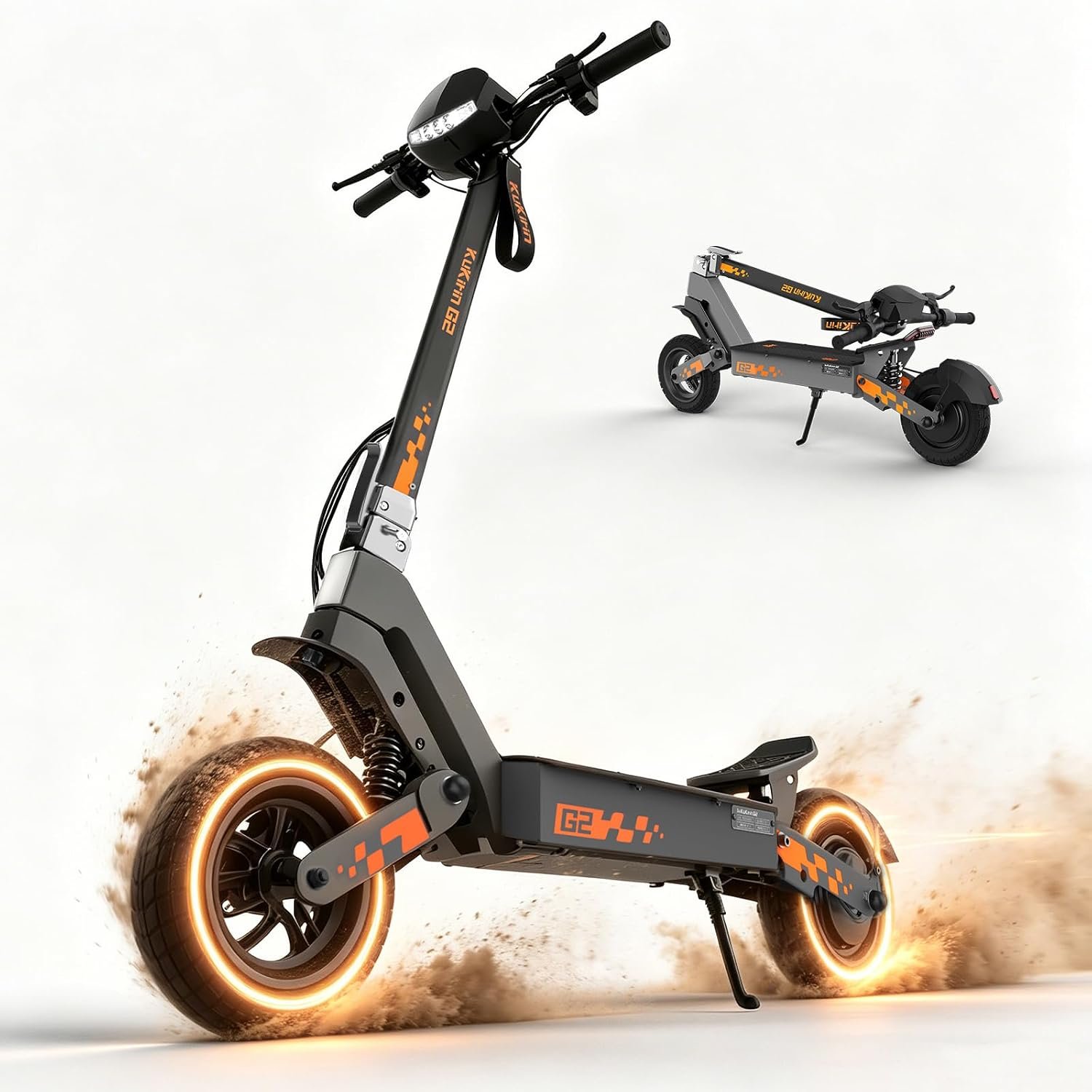 KuKirin G2 Electric Scooter for Adults, 10-Inch Off-Road Vacuum Tyres, Dual Spring Suspension, 55km Long Range, Folding Scooter with Dual Brakes & Touch Display