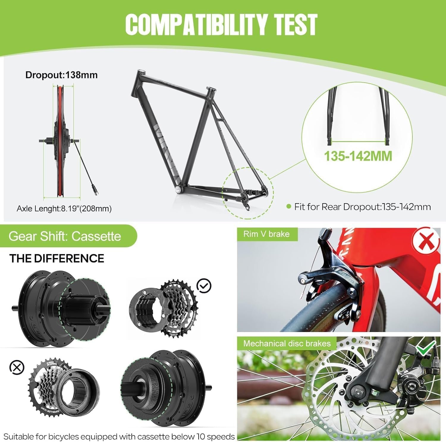 BAFANG 48V G020 G0900 20"/26"/27.5"/28"/29"/700C Front & Rear Hub Motor Kit 5OO/75O Electric Bicycle Conversion Kit With Optional Digital Display & PAS Smart Controller Ebike - Image 5