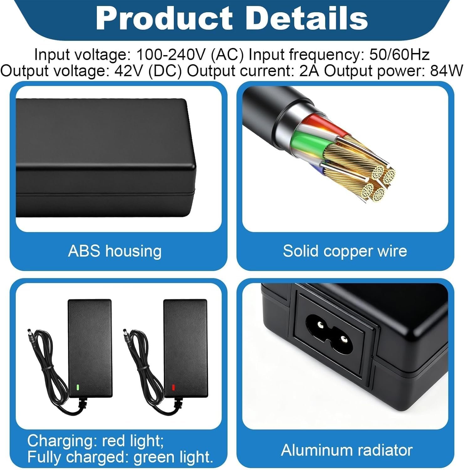 Electric Scooter Charger, 42V 2A Hoverboard Charger UK 3 Pin 36V Universal lithium Batterie Charger with 6 Connectors Electric Bike Chargers e Scooter Chargers for Balance Mobility Scooter Hoverboard - Image 2