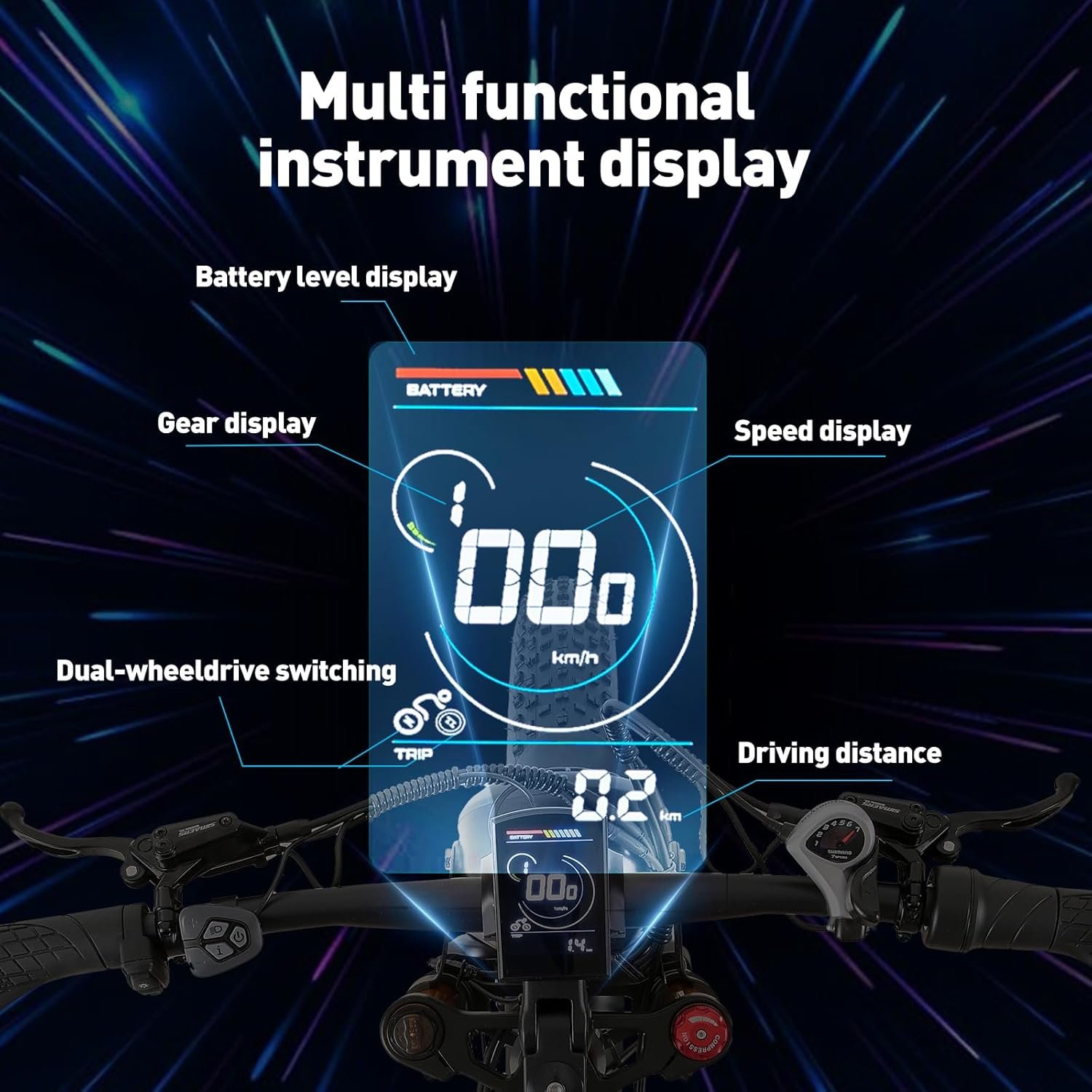 Dual Motor 95/190 N.m Electric Mountain Bikes for Adults E-Bike 48V 20Ah Removable Battery up to 120 km, 26X4 Fat Tire Ebike with LCD Display Full Suspension Bicycle RX80 - Image 6