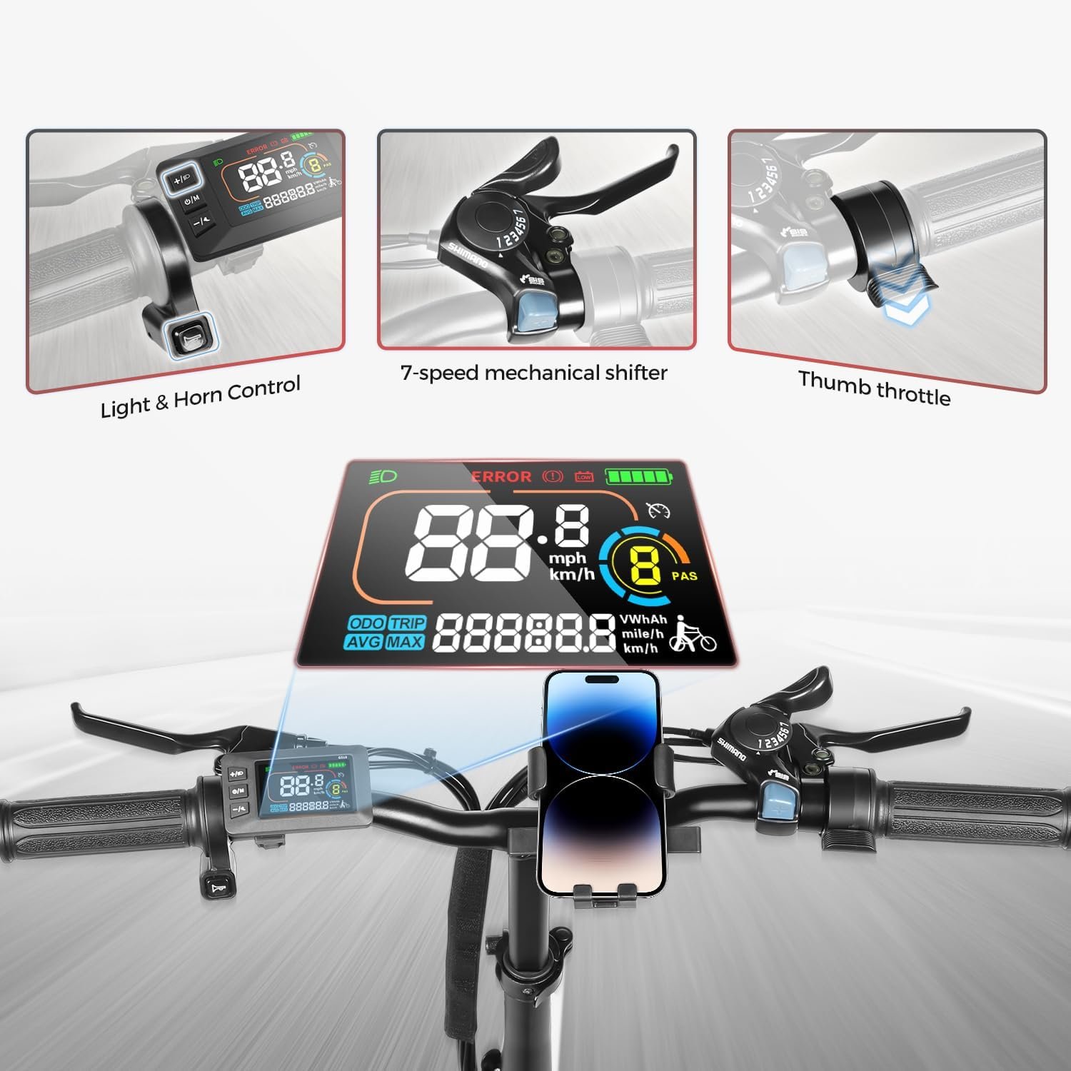 SAMEBIKE Foldable Electric Bike for Adults,20" Fat Tire Ebike with 7 Speed, Max Range 110KM, Dual Shock Absorber, E-bike for Commuting and Off-Road Adventures - Image 5