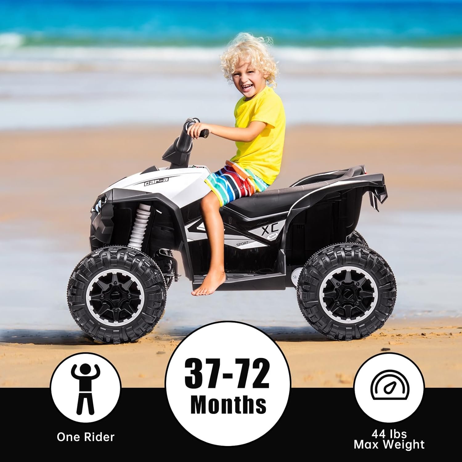 Aptliton Kids Electric Quad Bike 12V, Ride On Car ATV Toy with Remote Control, Music, LED, Horn, 2 Speed, for Ages 3-5 Years, 83 x 53 x 56 cm (White) - Image 6