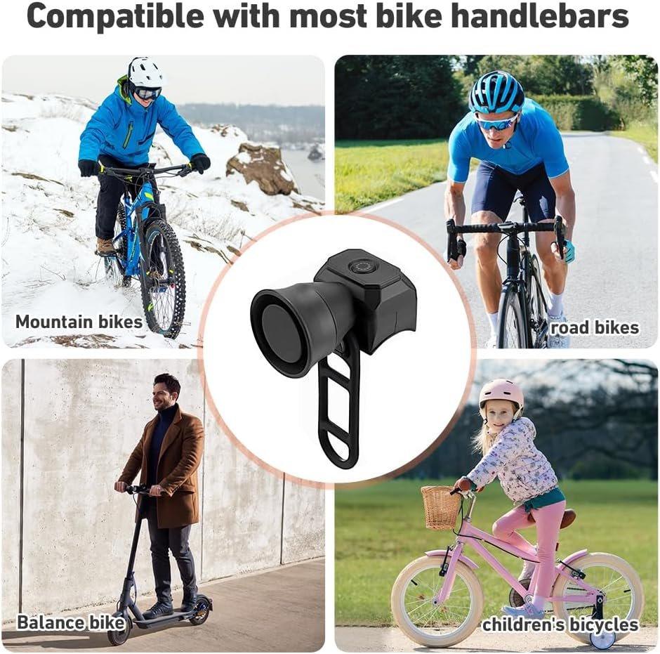 Electric Bike Horn, Bike Horn Loud, Rechargeable Bicycle Cycling Bell with 5 Sound Modes, IPX4 Waterproof Electronic Handlebar Ring Bell, for Road Bikes, Mountain Bikes, Children's Bicycles - Image 7
