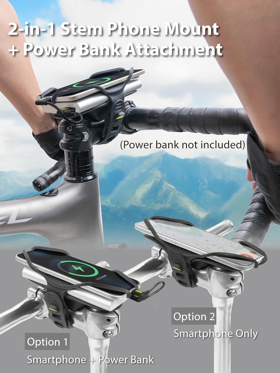 Bone Bike Tie 6 Pro-Pack, Bicycle Phone and Charger Mount for Stem, Scratch-Free & Shock-Absorbing Silicone with Dual-Strap Protection, Cycling Phone Holder for 4.7"–7.2" Smartphones and Power Banks - Image 2