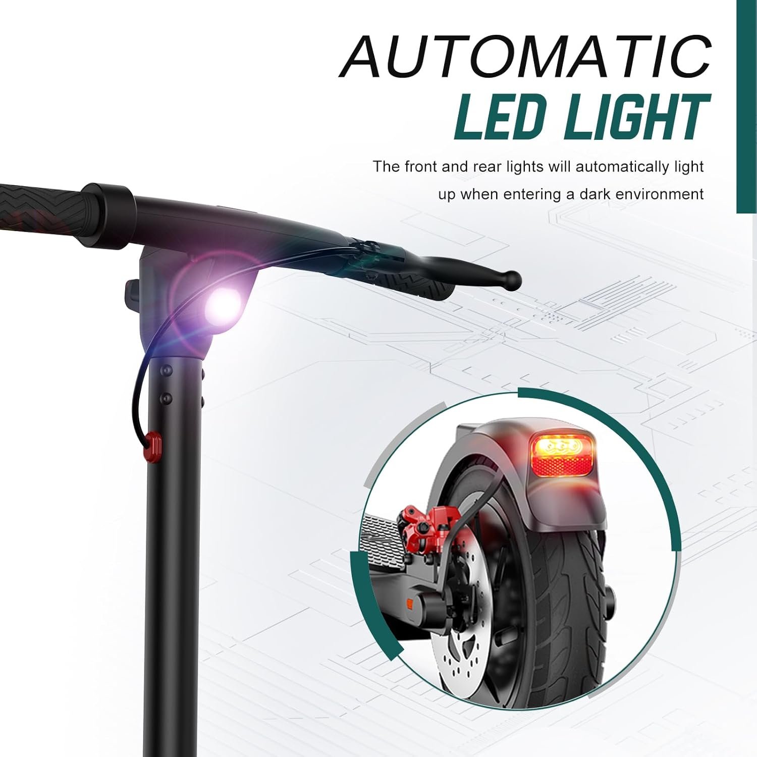 Electric Scooter Adult, 500W Peak Motor, 32km Long Range, 10” Solid and Pneumatic tire,3 Speed Mode, Foldable Electric Scooters,36V 7.8Ah Electric Scooter for Adults,Smart LCD Display - Image 5
