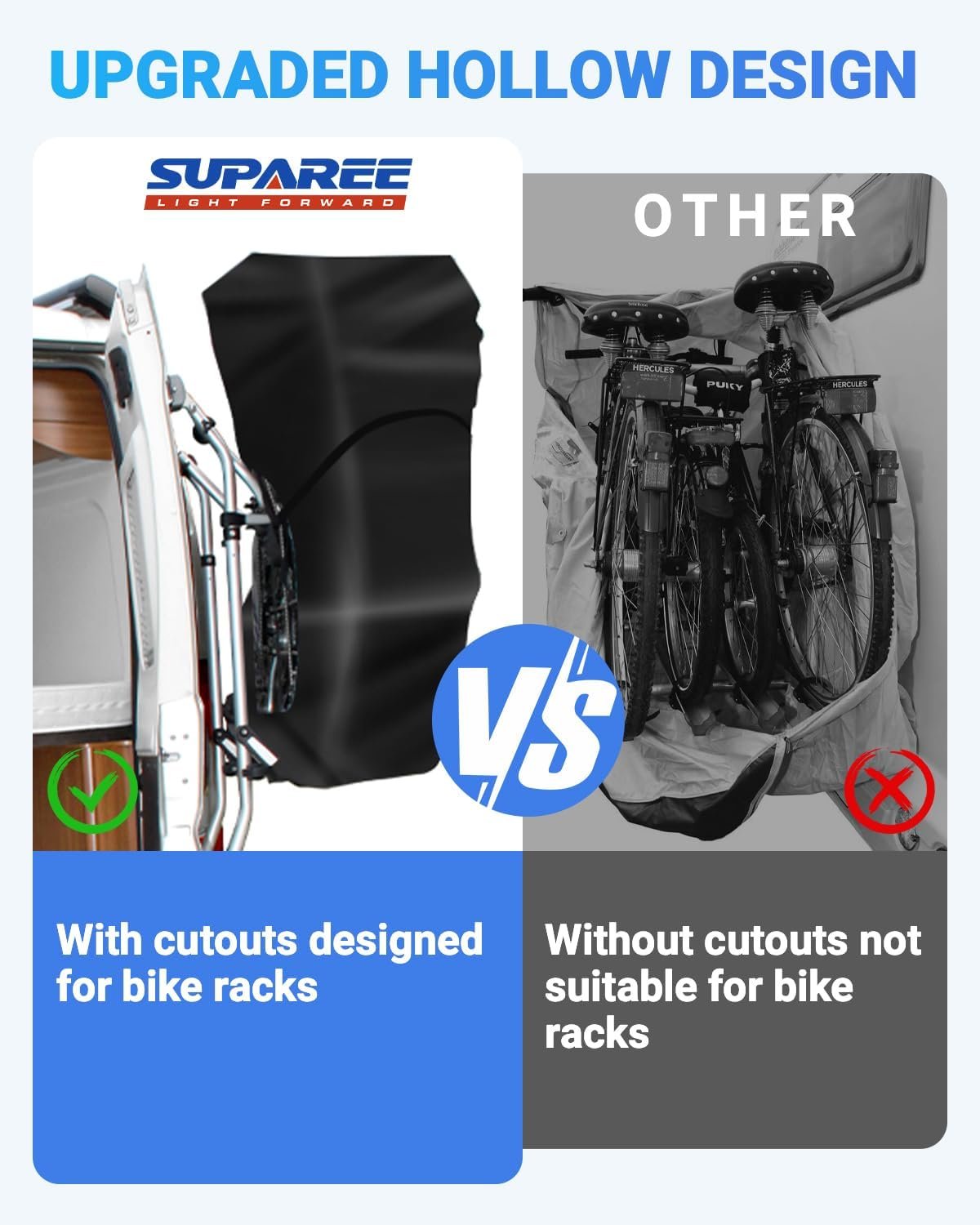 SUPAREE Bike Covers Transport Bike Covers for Outside Storage Bike Rack Cover for 2-3 Bikes Waterproof 420D Oxford Heavy Duty for Motorhome Caravan Car Hitch Travel Camping - Image 2