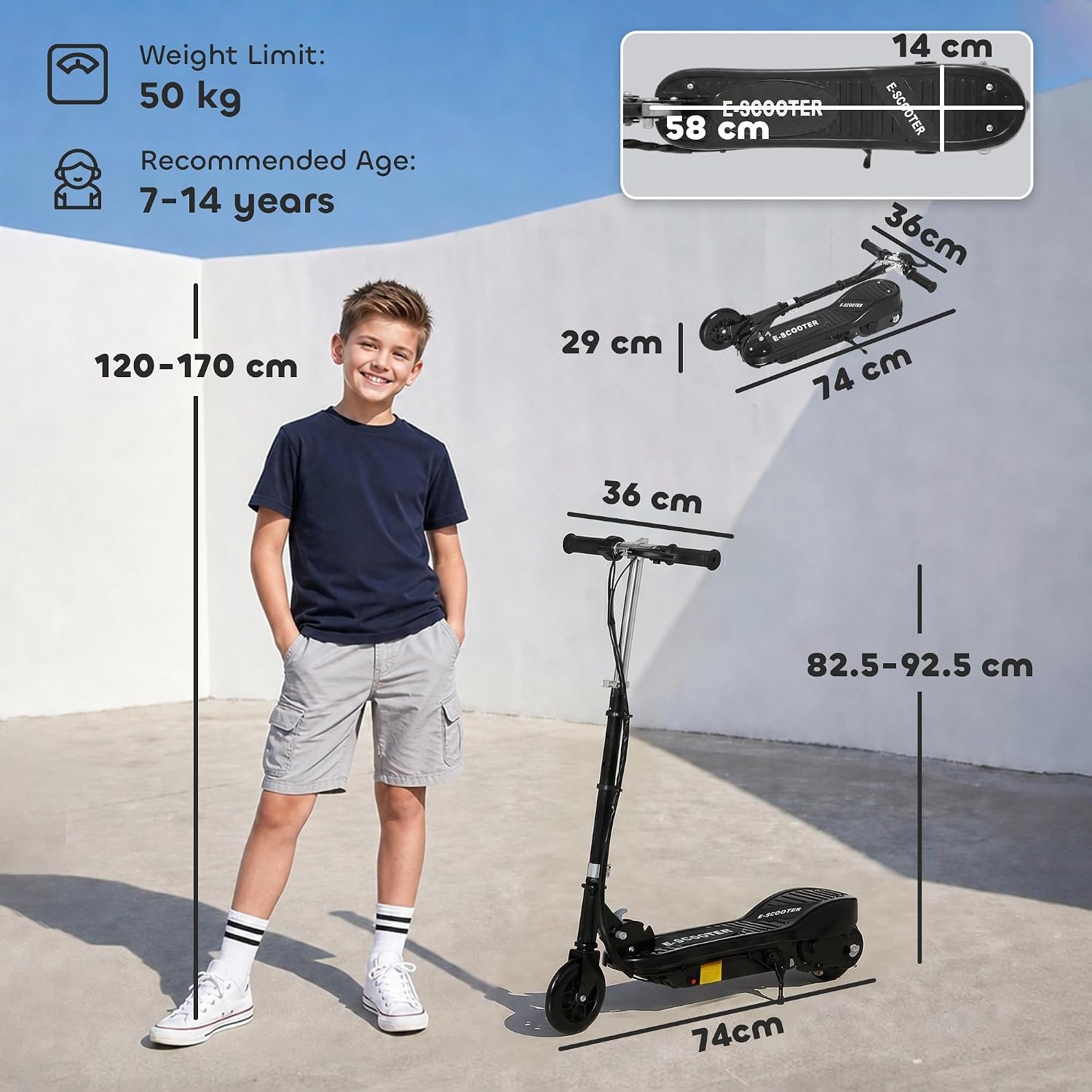 HOMCOM Kids Electric Scooter, 5.5 Inch Foldable Kids Scooter for Ages 7-14, 120W Motor, Up to 12km/h, 10km Range, Adjustable Height - Image 7