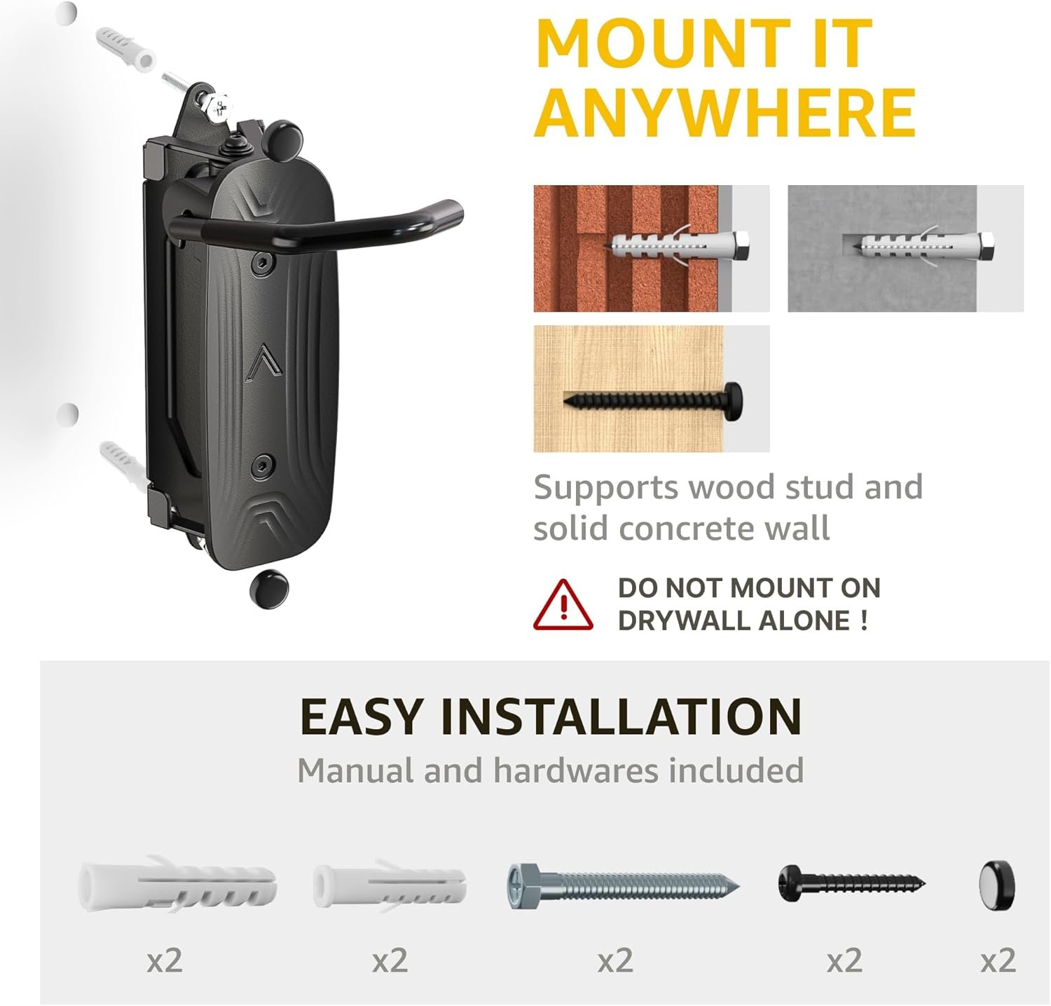 monTEK Swivel Bike Wall Mounts, 2-Pack Heavy Duty Bike Racks, Hold up to 30kg, Space-Saving Vertical Bicycle Storage for Garage, Wall-Mounted Hooks for MTB, Road & Hybrid Bikes - Image 8