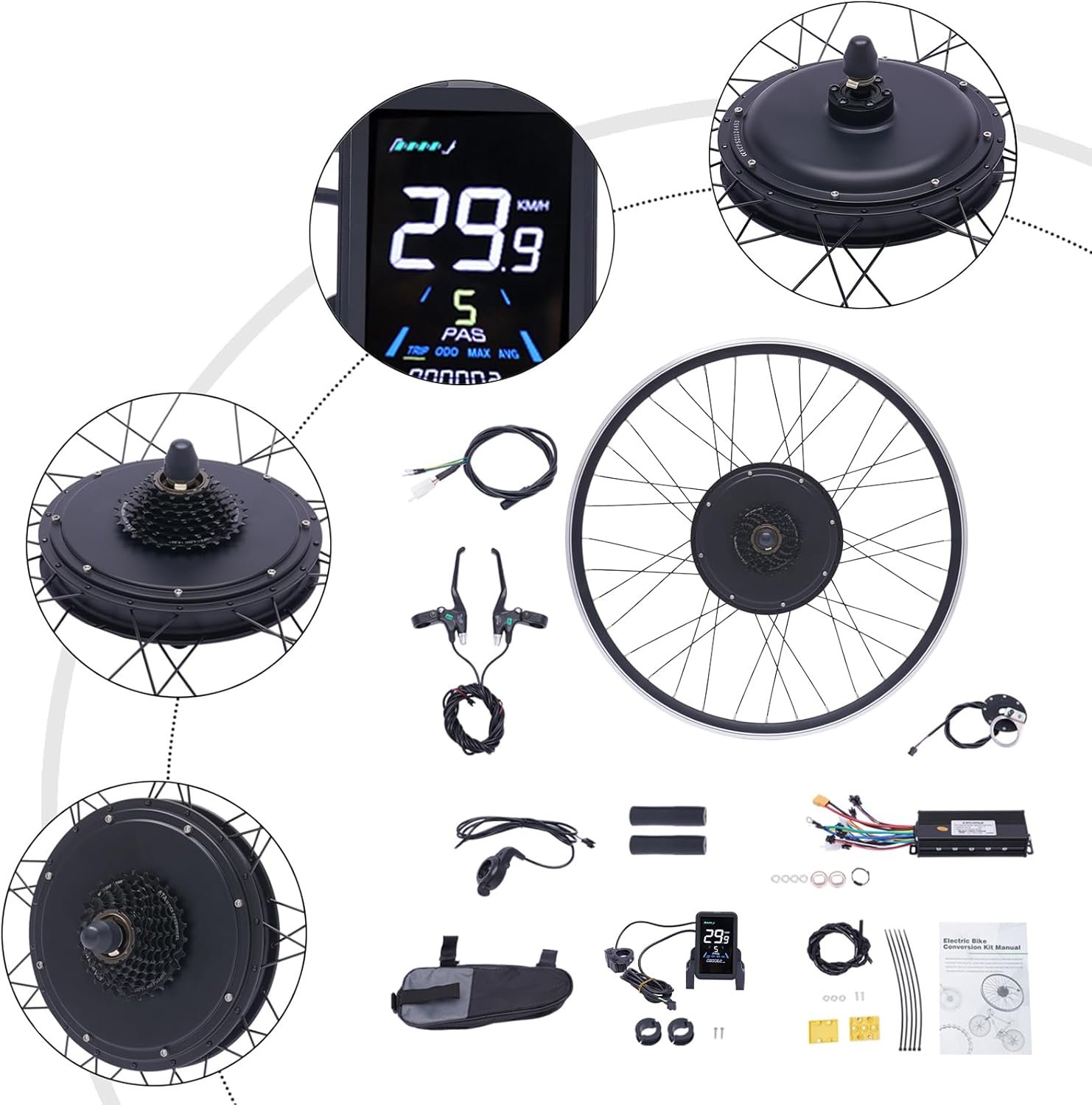 Electric Bike Conversion Kit 1000W 48V for 700C 28" 29" Rear Wheel, Electric Bicycle Kit with Display & Cruise Control, Bike Bicycle Conversion Tool Kit for Road Bike Commuting - Image 3