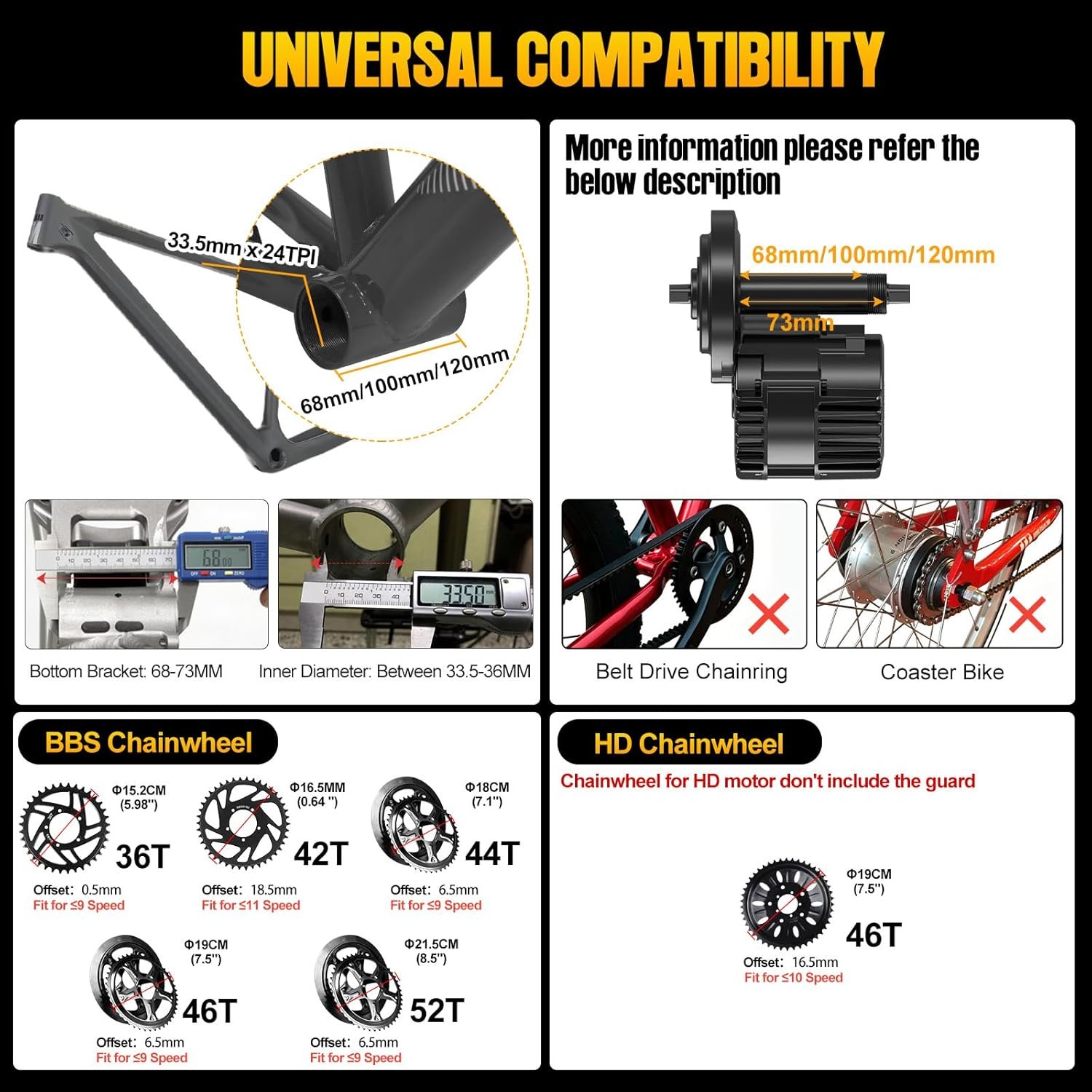 BAFANG Mid Drive Ebike Conversion Kit, BBS01B BBS02B BBS-HD 36V 48V 52V Mid Drive Motor Kit with Optional Battery & Display, DIY Electric Bike Conversion for BB 68-73/100 /120MM - Image 4