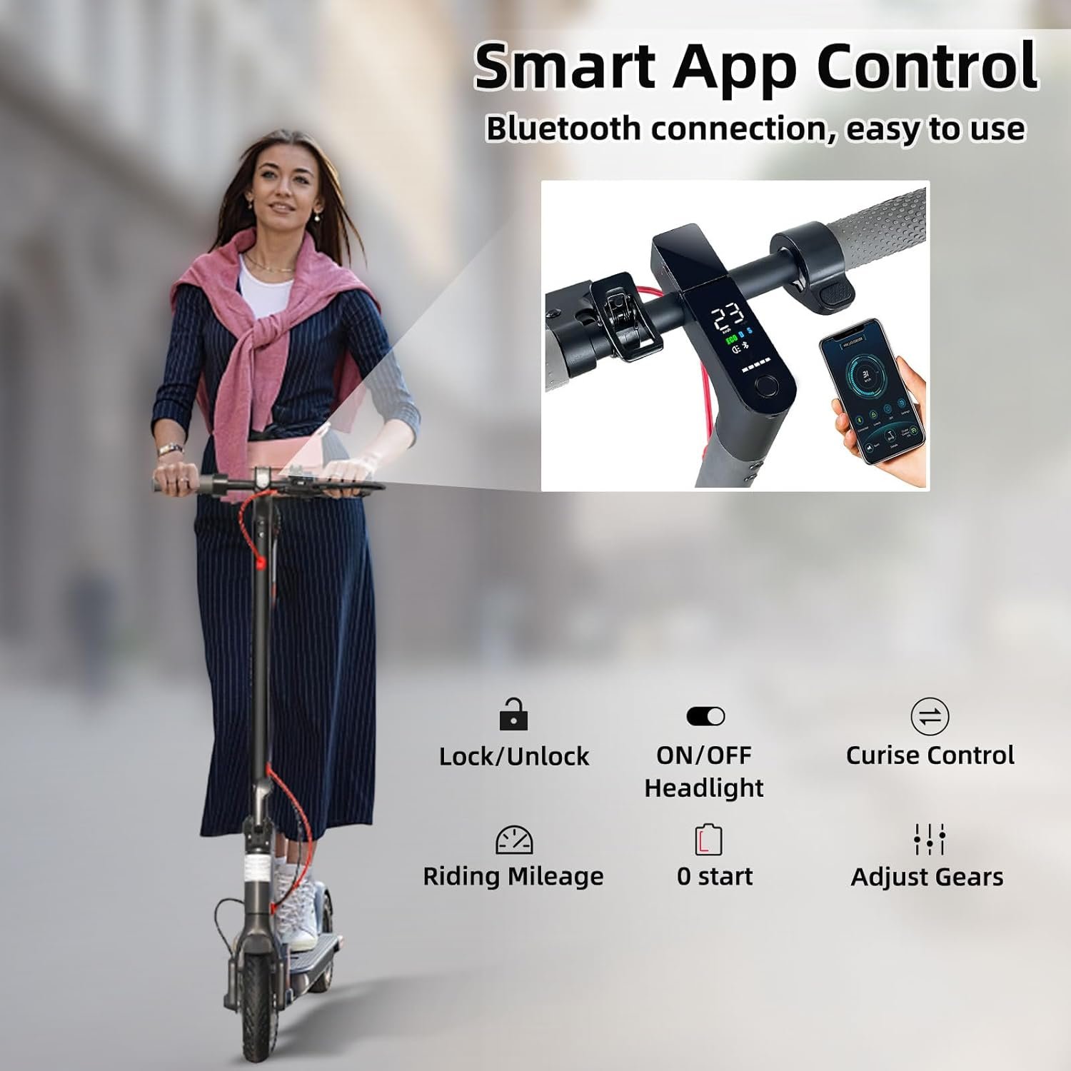 Electric Scooters Adult, 8.5/10Inch Electric Scooter, 3 Speed Mode, Foldable Electric Scooters with App, 25-30km Range, Double Braking Escooter,e Scooter for Adults Teens Gifts - Image 2