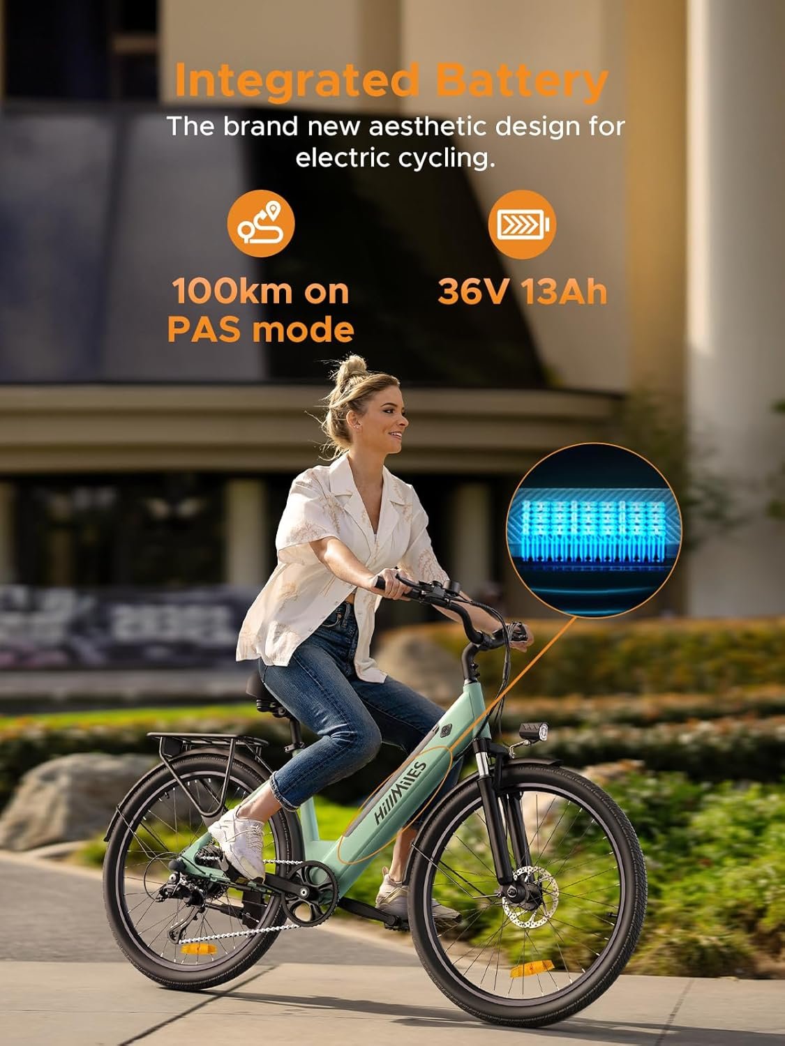 HillMiles MileCity1 26" Electric Bike for Adults, 7 Speed Electric Bicycle with 36V 13Ah Removable Battery, 25km/h & 80-100km Range E Bike for Urban Commuters with Rear Rack, IP65 Waterproof - Image 4