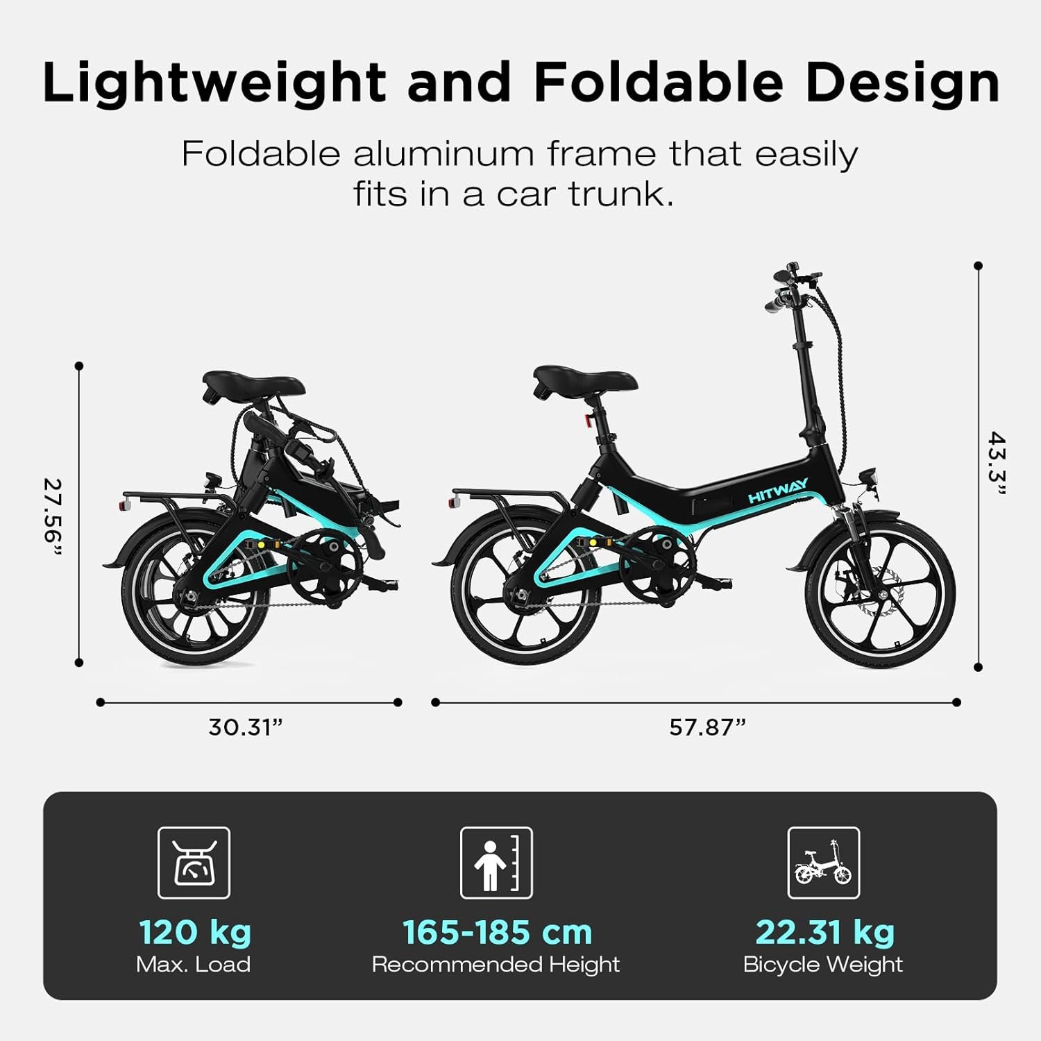 HITWAY E-Bike Electric Bike, 16 inch Folding Ebike with 36V/7.8Ah Battery, 250W Motor & 25km/h, Range 35-70km, Urban Commuter Electric Bicycle for Adults & Youth - Image 8