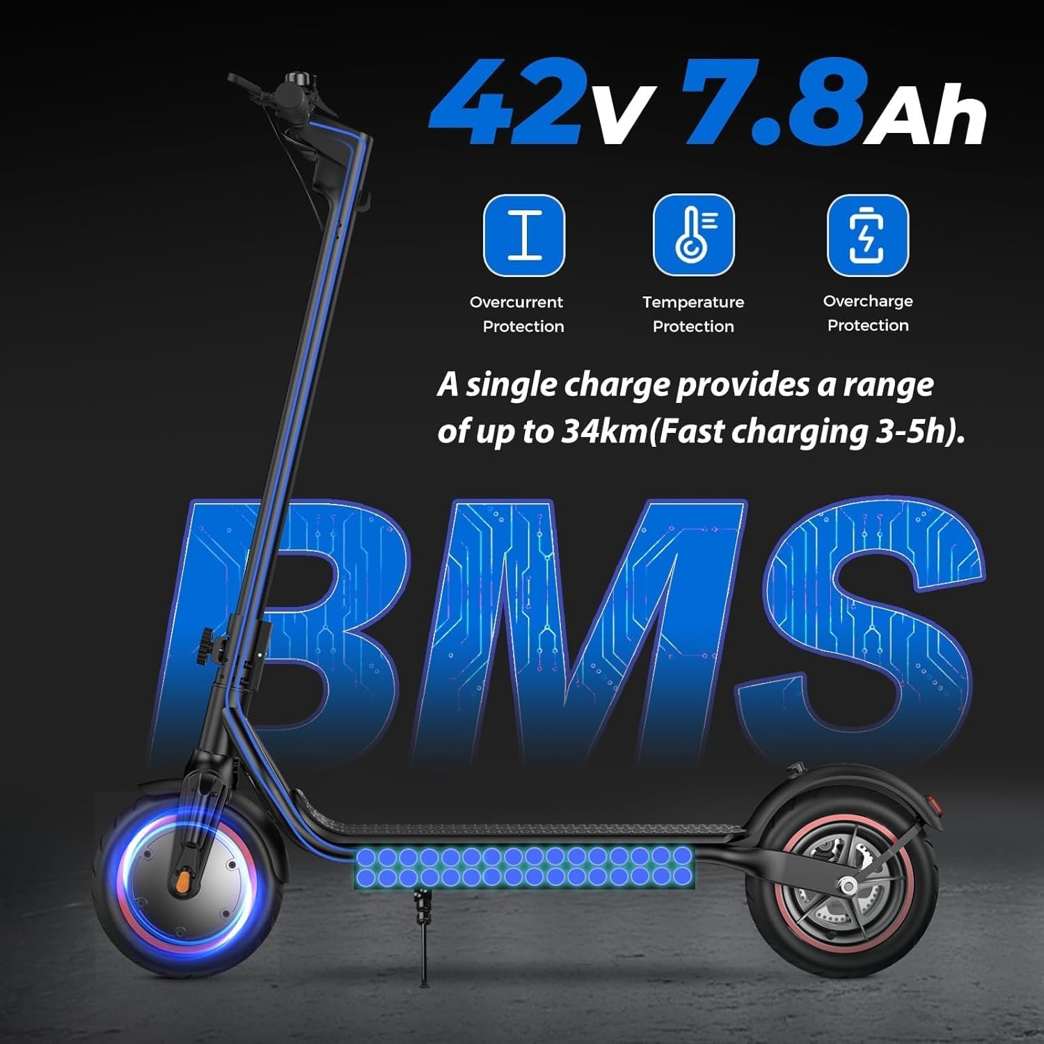 Electric Scooter, 34-45KM Range 500W Motor 8.5-9.3" Pneumatic Tires Fast Electric Scooter for Adults with APP Control,3-4 Speed Modes,Foldable E Scooter - Image 4