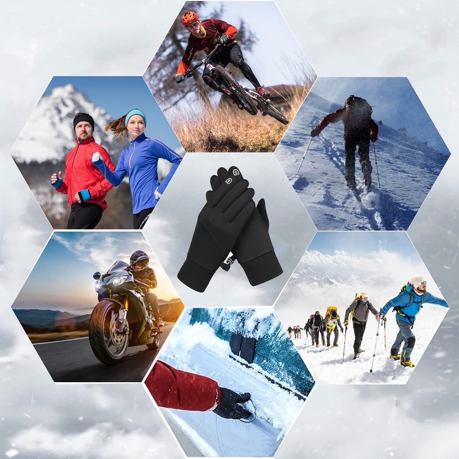 Winter Thermal Gloves - Windproof Water-Resistant Anti-Slip Touch Screen Cycling Gloves for Men Women Hiking Climbing Riding Bike Outdoor Sports - Image 6
