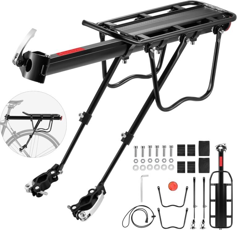 DazSpirit Rear Bike Rack, Adjustable Bicycle Rear Cargo Rack, MTB Rear Rack, Bike Rear Seat Luggage Rack, Quick Release, Load 60kg, Aluminum Alloy Material with Reflector for Cycling Camping Touring