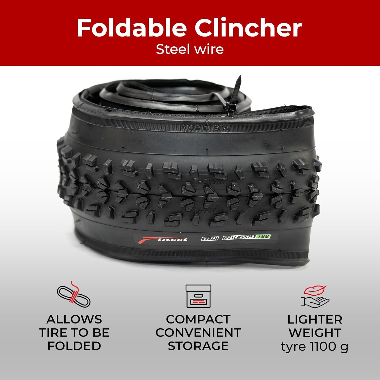 Fincci Bicycle Tyres MTB 26 x 1.95 inch - Foldable Tire 26" with 1 mm Nylon Protection - Tyres 50-559 for Hybrid & Mountain & Electric Bikes for Riding on Mud, Off road, Cross-Country - Image 5