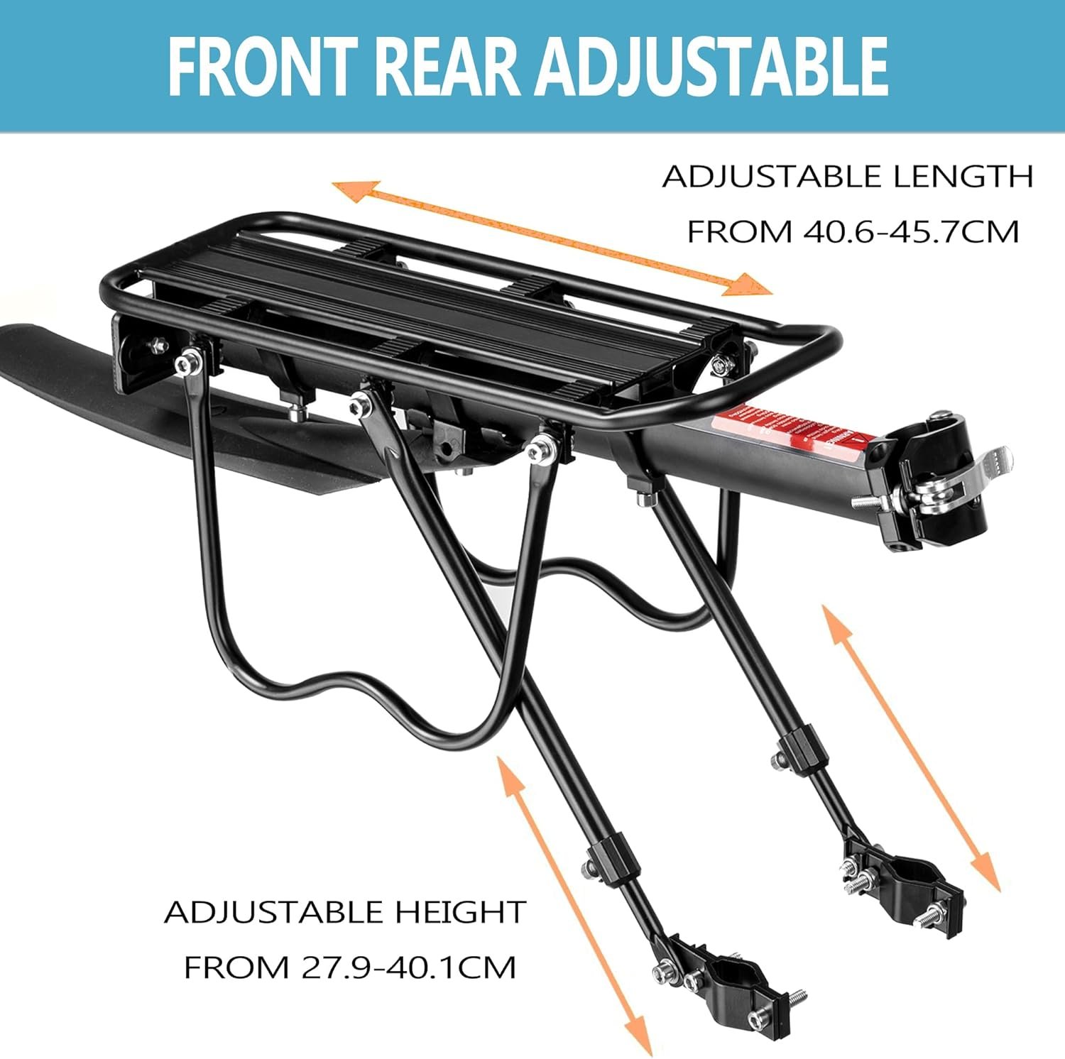Pannier Rack, Cycle Touring Carrier 50KG Capacity, Bike Rear Luggage Rack w/Fender & Reflector, Quick Release Universal Bicycle Rack for Mountain & Road Bike - Image 6