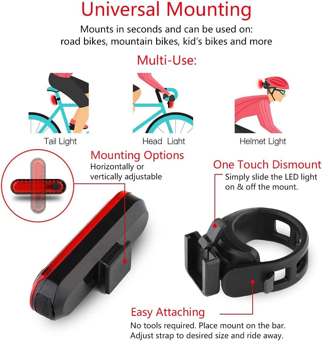 Rear Bike Lights 2 Pack, Ultra Bright USB Rechargeable Bike Tail Lights, Red High Intensity Led Accessories Fits On Any Bike or Helmet. Easy to Install for Cycling Safety Flashlight - Image 6
