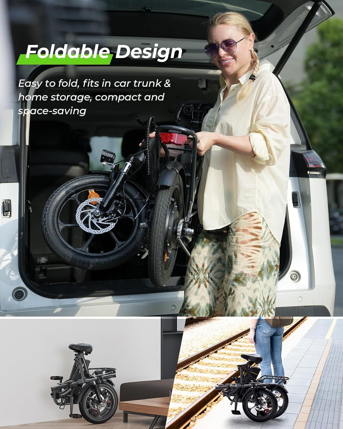 16 Inch Foldable Electric Bikes for Adults, 36V 10.4Ah Ebike with Removable Battery, Pedal Assist Max 88KM , Alloy Steel Frame, 3 Speed Levels, Front Shock Absorber, E-bike for Daily Commuting - Image 8