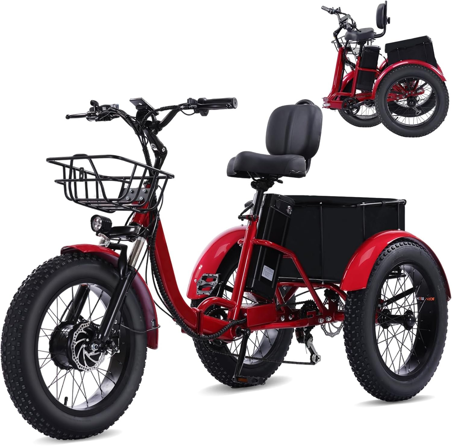 Adult Electric Tricycle 20-inch Non-Folding/Folding 7-Speed Tricycle with Large Capacity Basket 48V 15Ah/15.6Ah Lithium Battery PAS Miles