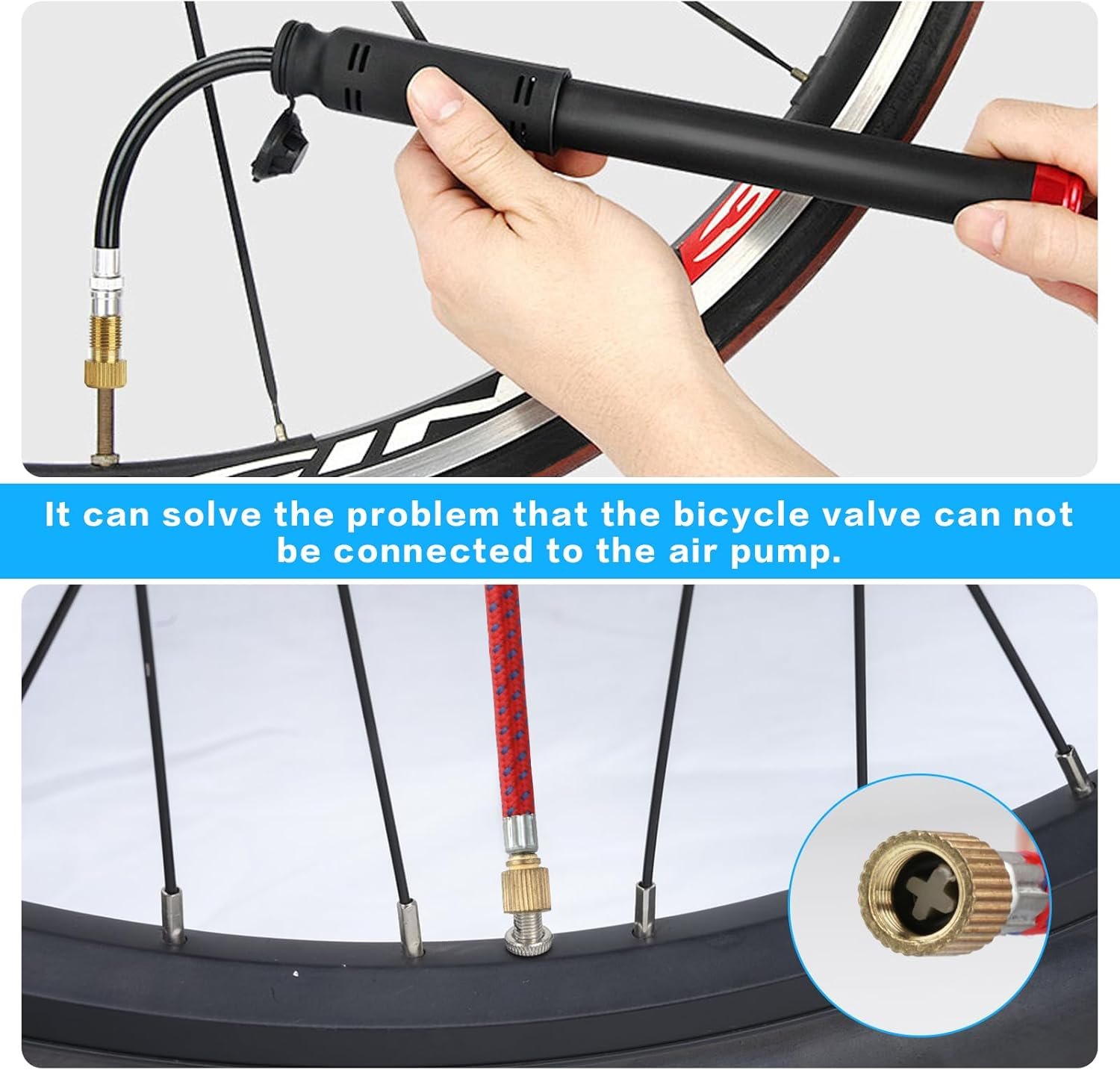 38 Pcs Bike Valve Adapter DV/AV/SV Set, Bike Pump Adaptor Set, Bicycle Valve Adapter Bike Pump Valve Adapter Set, Bicycle Pump Adapter for Presta Schrader Valve, with Ball Pump Needle, Caps - Image 3
