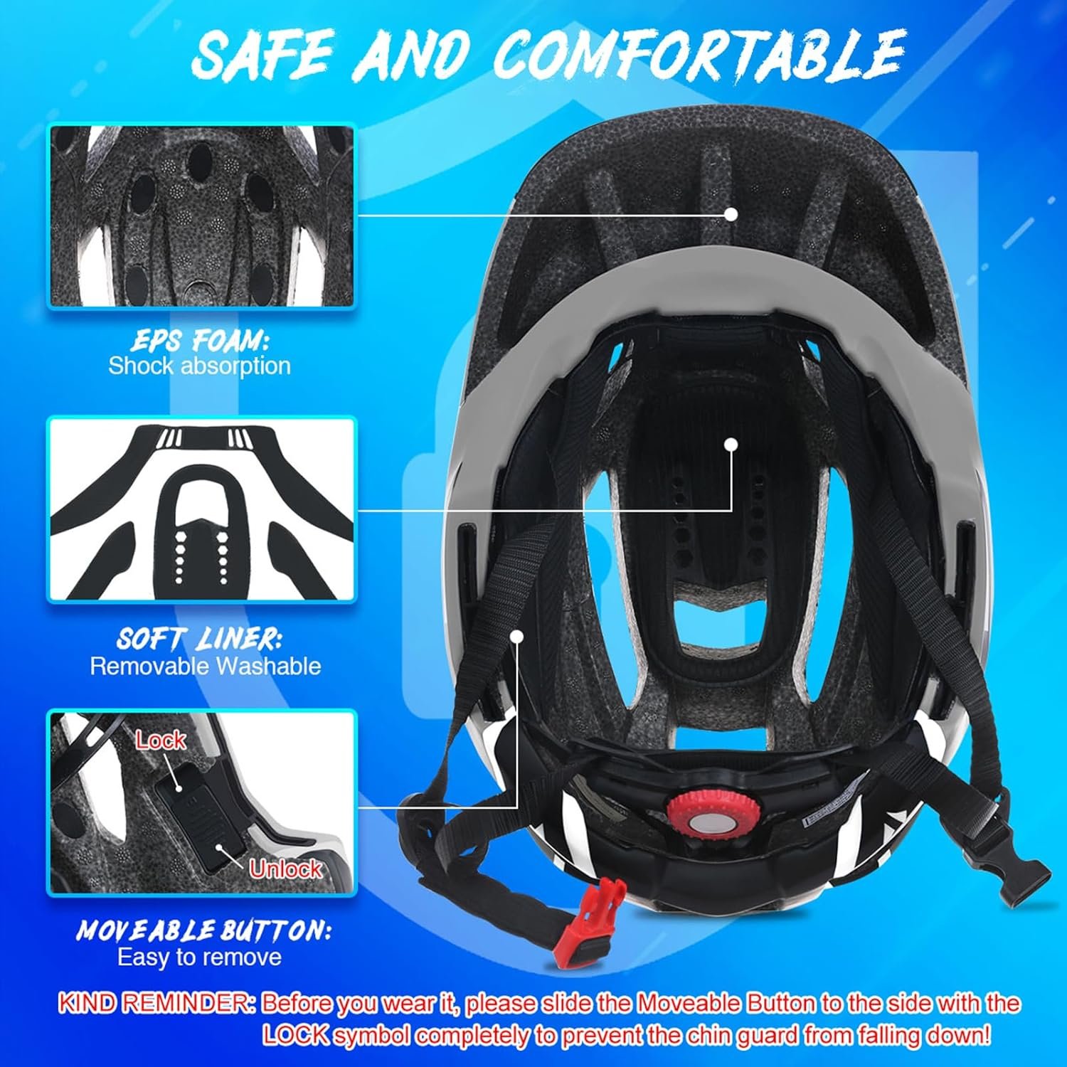 Lixada Kids Full Face Helmet Detachable Full Face Kids Bike Helmet Children Sports Safety Helmet for Cycling Skateboarding Roller Skating - Image 5