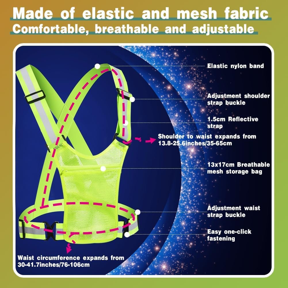 XYUXWLG Reflective Vest, Reflective Running Gears High Visibility Safety Vest Adjustable Reflective Gear with Pocket for Night Walking, Jogging, Cycling - Image 2