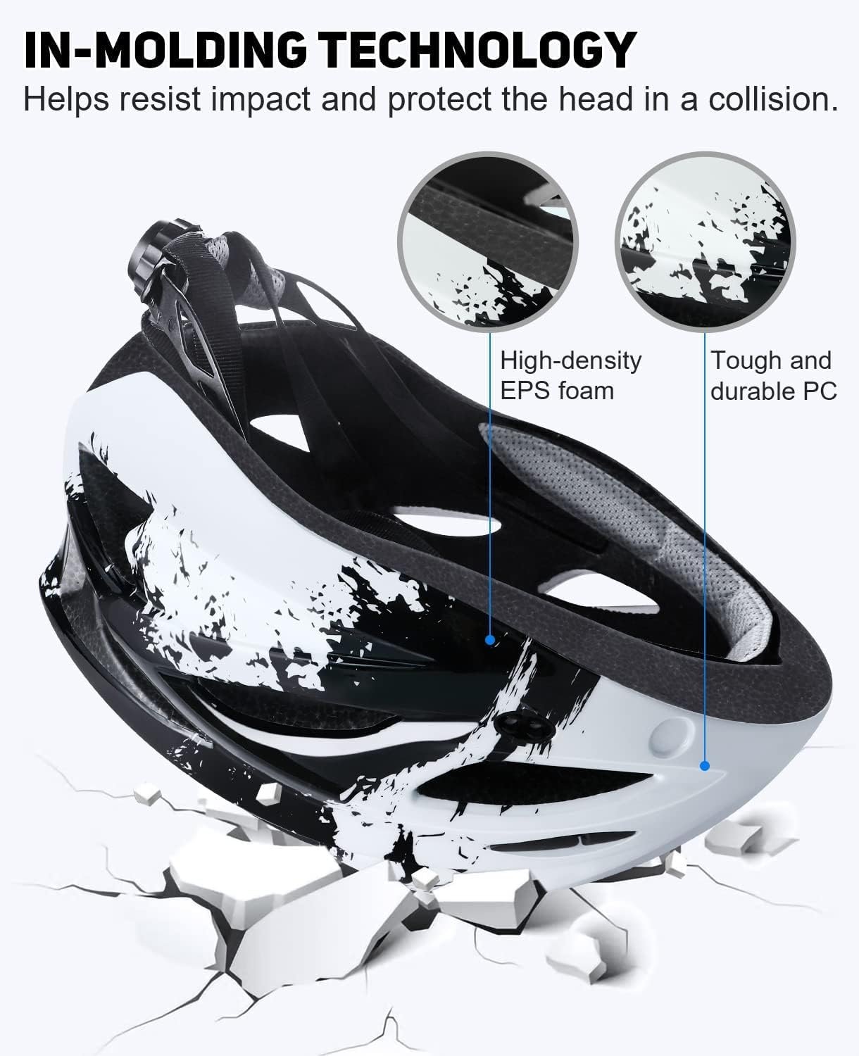 Bike Helmet for Men and Women, Lightweight Cycle Helmet with LED Light Magnetic Goggle Sun Visor, Mountain & Road Bicycle Helmets for Adult Cycling Adjustable Size 57-62cm - Image 5