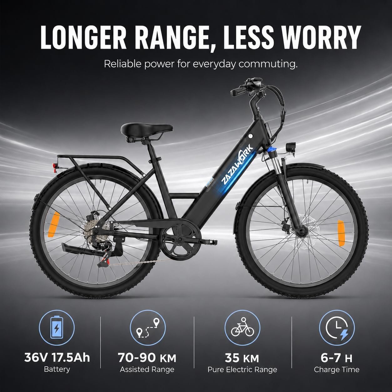 Electric Bike For Adults 36v17.5ah Removable Battery 250w Motor Ebike Lockable Spring Suspension Mechanical Disc Brakes E Bikes For Men 7-Speed Electric Bikes 26-Inch Tires - Image 5