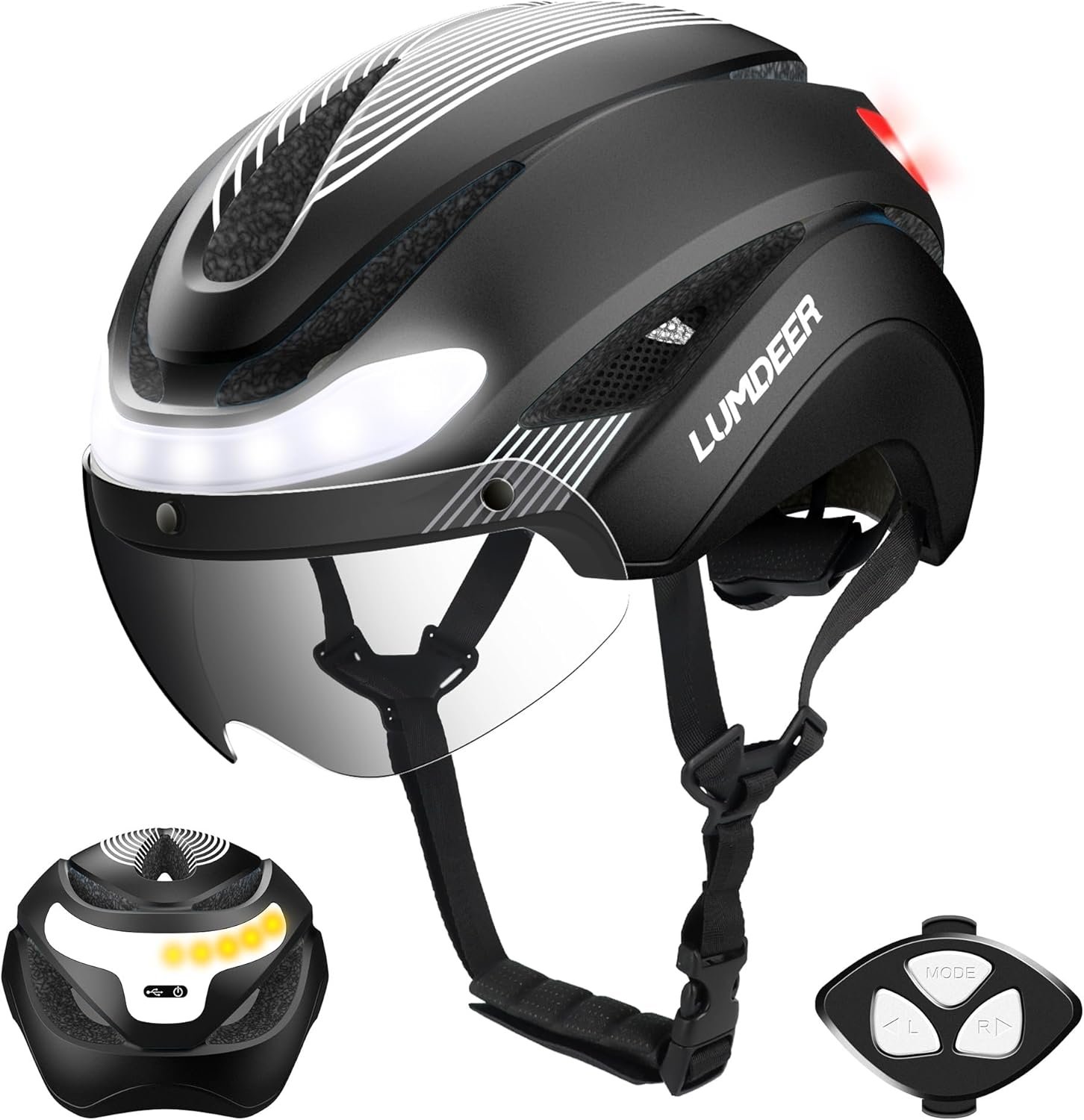 LUMDEER Bike Helmet Adults, Ebike Helmet NTA 8776 with Lights Front and Back & Turn Signals & Brake Light & Photochromic Visor, Urban Commuter Cycle Helmet for Men and Women