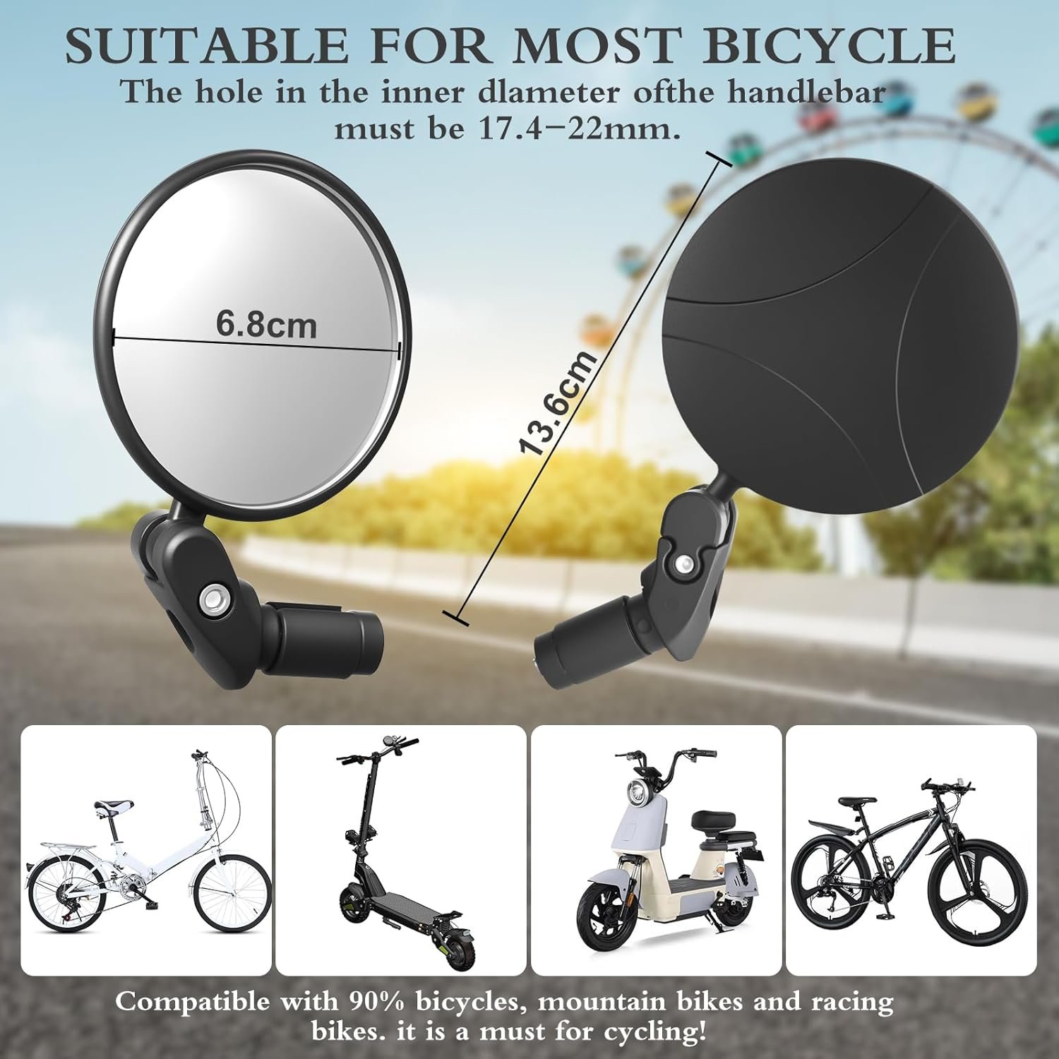 1pcs Bike Mirror for Handlebars, 360° Rotatable Bicycle Rear View Mirror, Wide Angle Convex Bike Mirror, Secure Bar End Mirror for Road Bike & Daily Commuting - Image 2