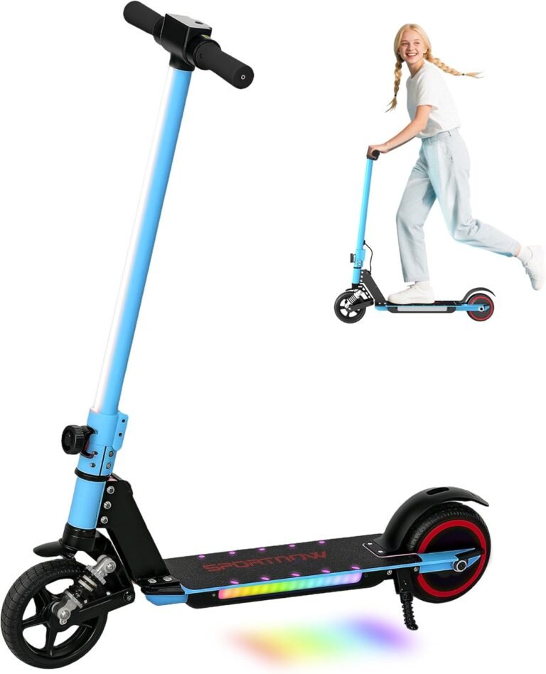 SPORTNOW Electric Scooter for Kids, Foldable Scooter for Age 6-14 with Dual Brakes, Up to 14 KM/H, Maximum Range 6 KM, 6.8kg Lightweight, Front Suspension, LED Colourful Lights