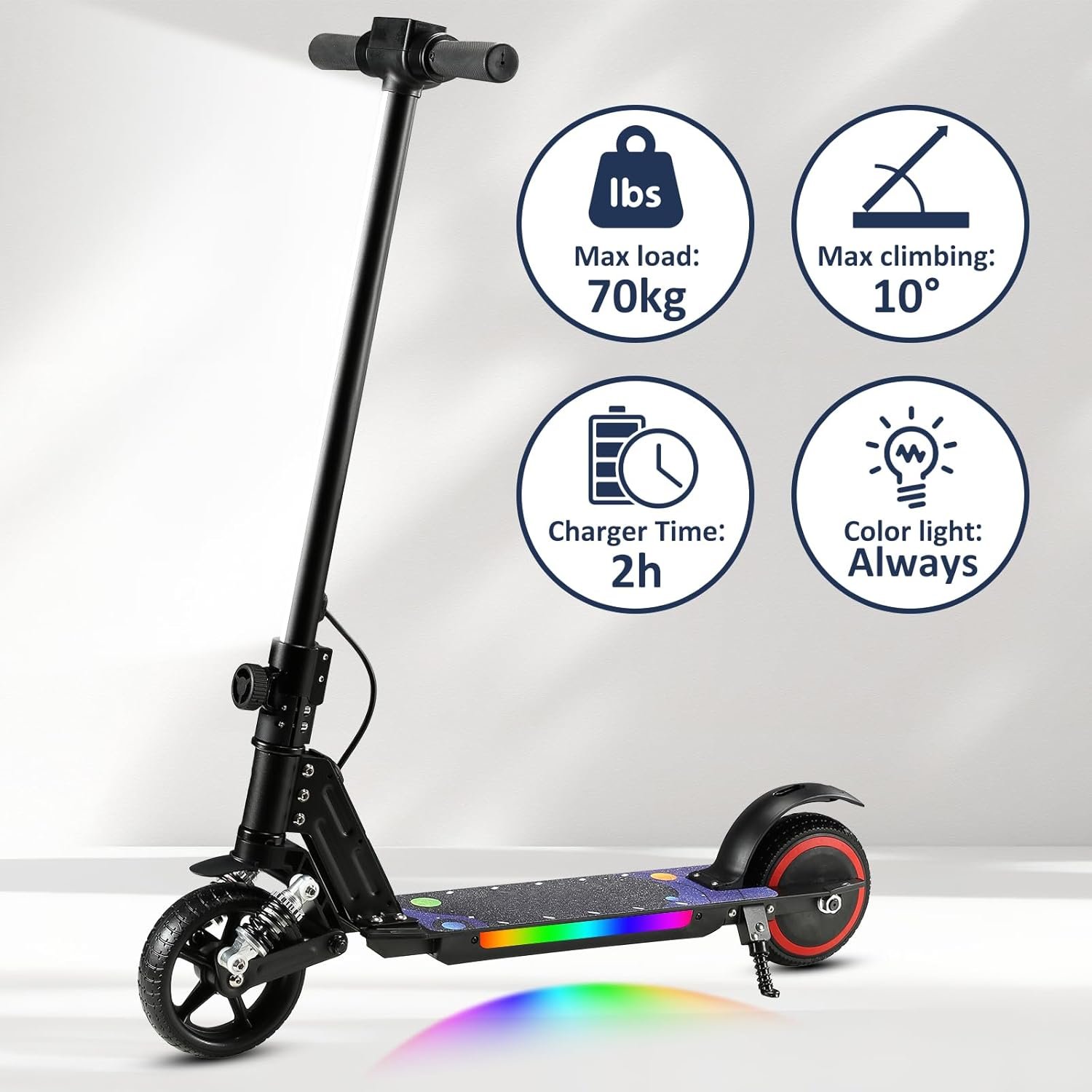 Electric Scooter, 6.5'' Foldable Electric Scooter, Colorful Lights Electric Scooters for Ages 6-12, 8Mph, 5 Miles of Range, LED Display, Safe Kids E-Scooter - Image 3