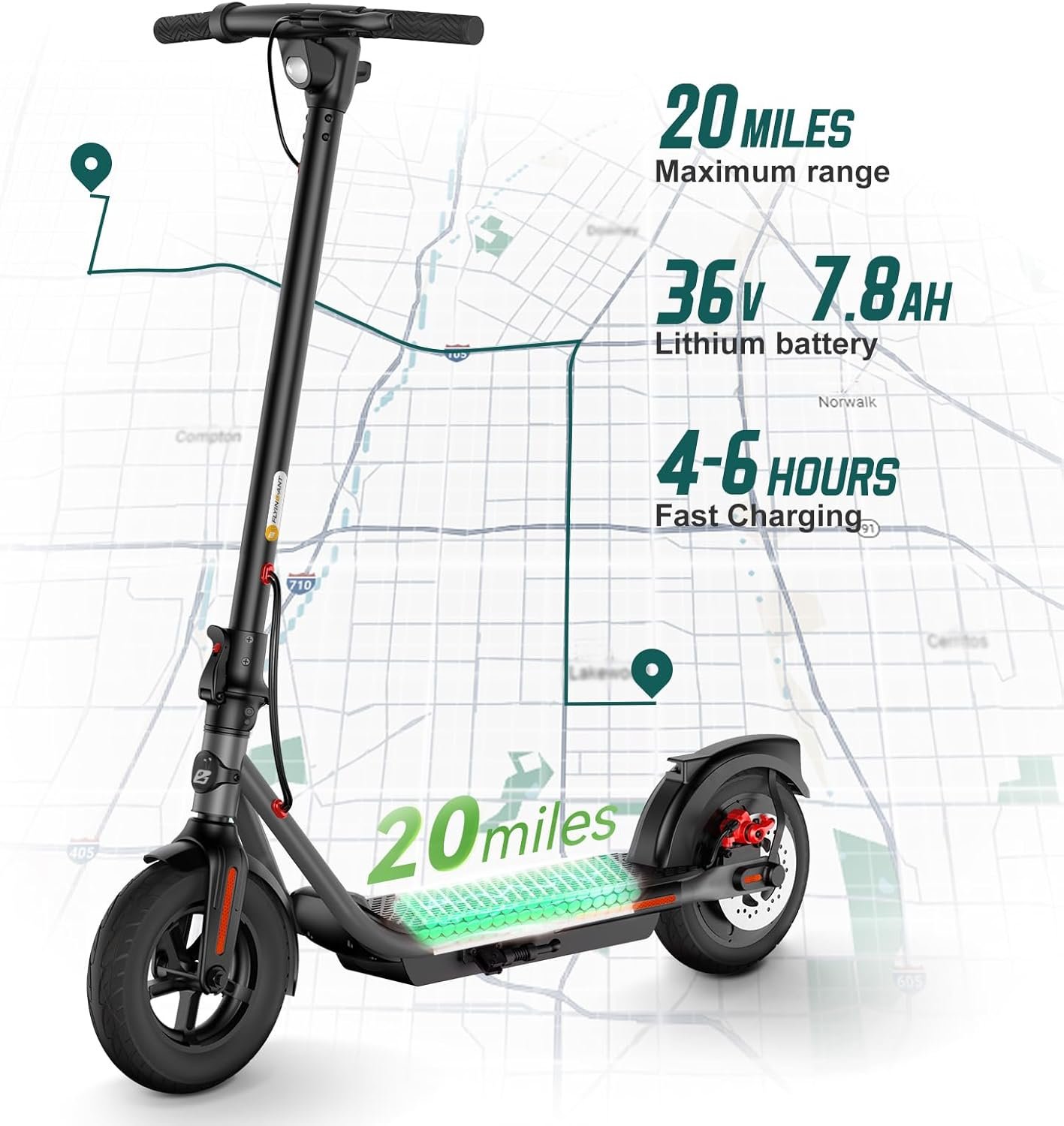 Electric Scooter Adult, 500W Peak Motor, 32km Long Range, 10” Solid and Pneumatic tire,3 Speed Mode, Foldable Electric Scooters,36V 7.8Ah Electric Scooter for Adults,Smart LCD Display - Image 4