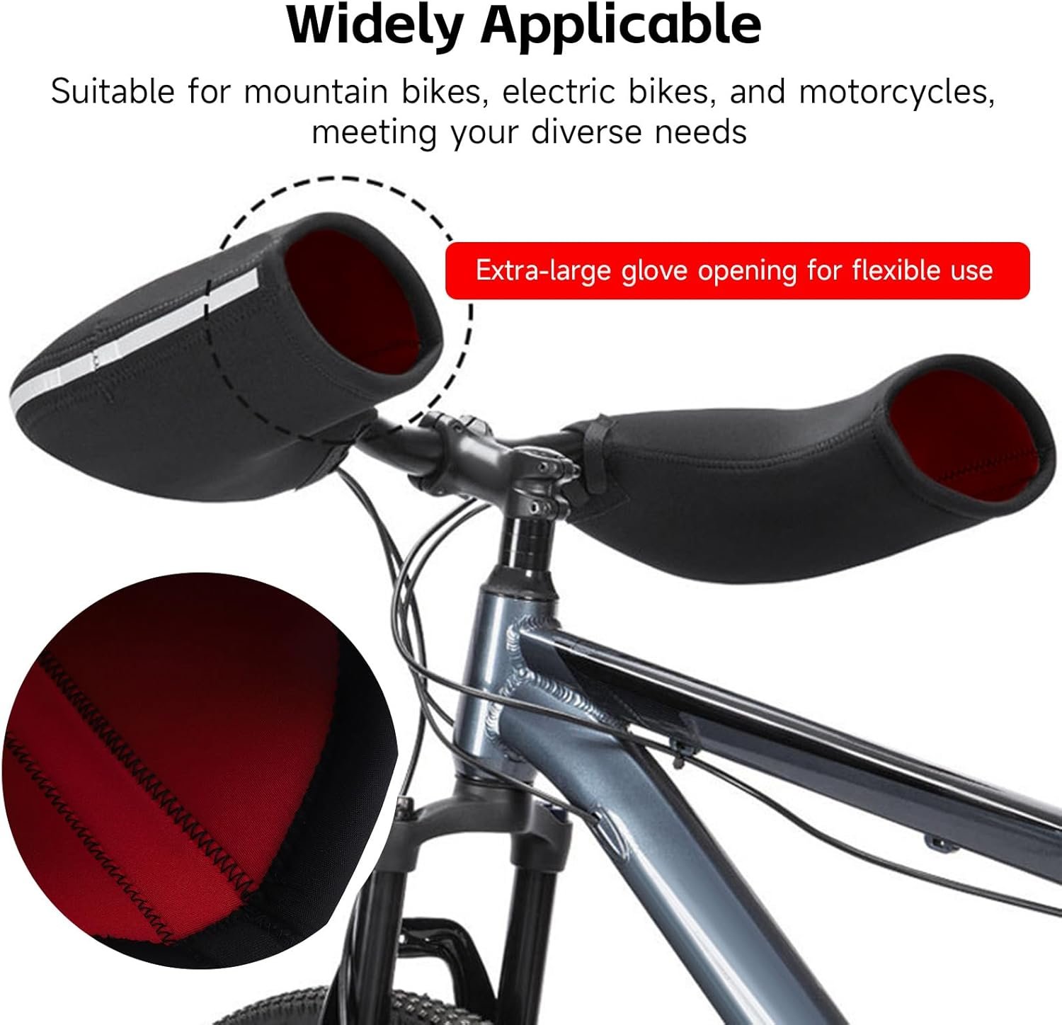 Bike Handlebar Mitts Bike Warm Gloves for Winter Riding Windproof Rainproof with Reflective Strip for Men Women - Image 4
