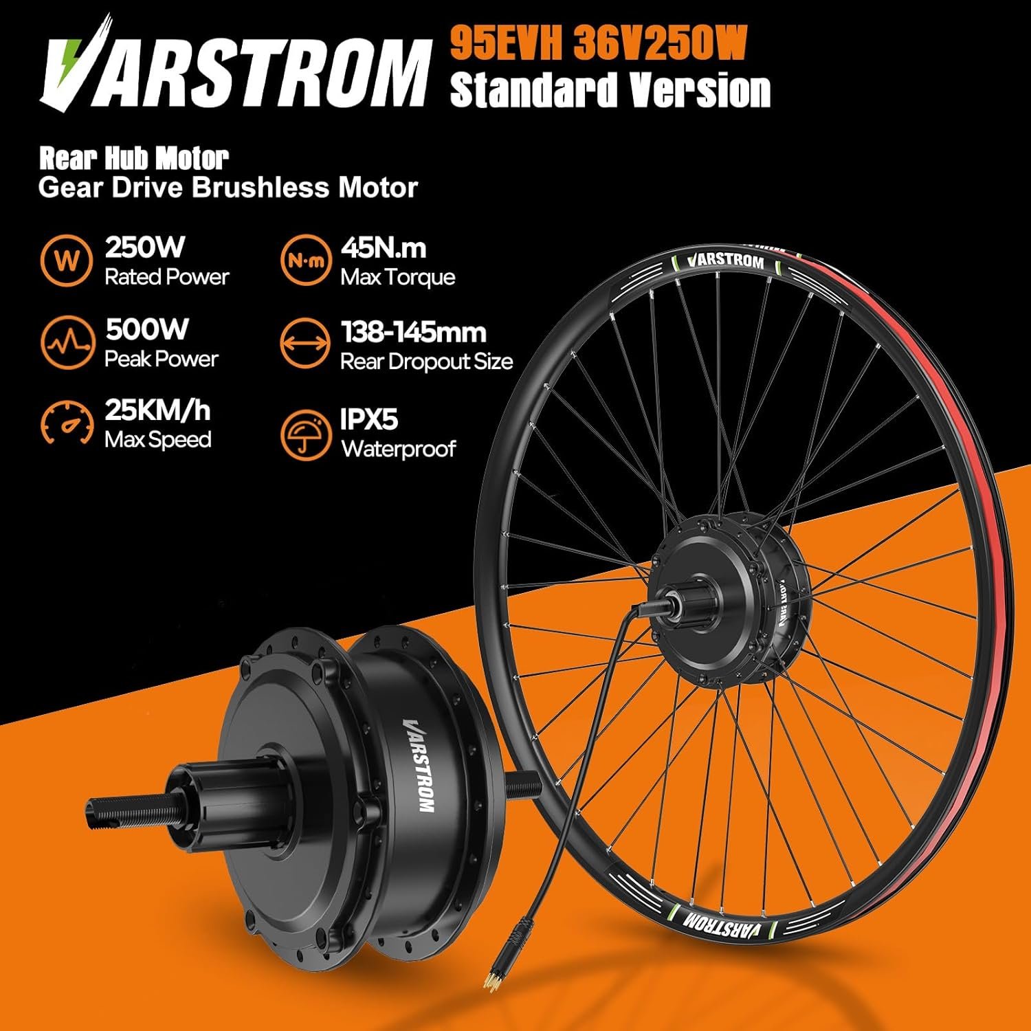 36V 250W Rear Ebike Conversion Kit 26" 27.5" 28" 700C Rear Wheel Hub Motor Kit Electric Bike Conversion Kit with VD04 Display & PAS Sensor & Controller for City & Mountain Bikes - Image 2