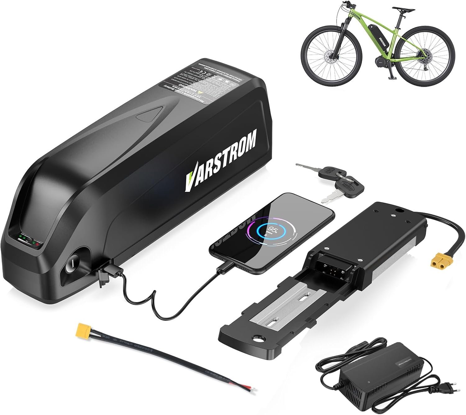 36V 15.6Ah Ebike Battery, Downtube Lithium 36V Ebike Battery with 4A Charger & USB Port, Compatible with Bafang Varstrom AW Electric Bike Conversion Kits