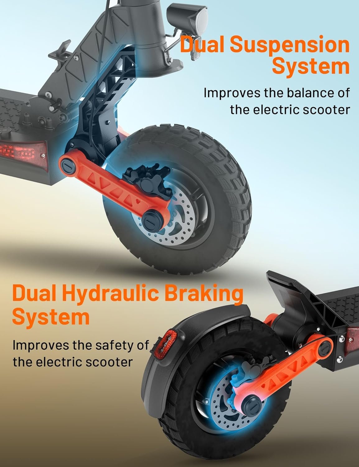 JOYOR Electric Scooter, S5-Z/S10-S-Z/T10 E Scooter with Single/Dual Powerful Motor and 35/49 Miles Long Range, 10" Off Road Tire and Dual Braking System & 4 Shock Absorbers, 330 LBS Load Capacity - Image 5