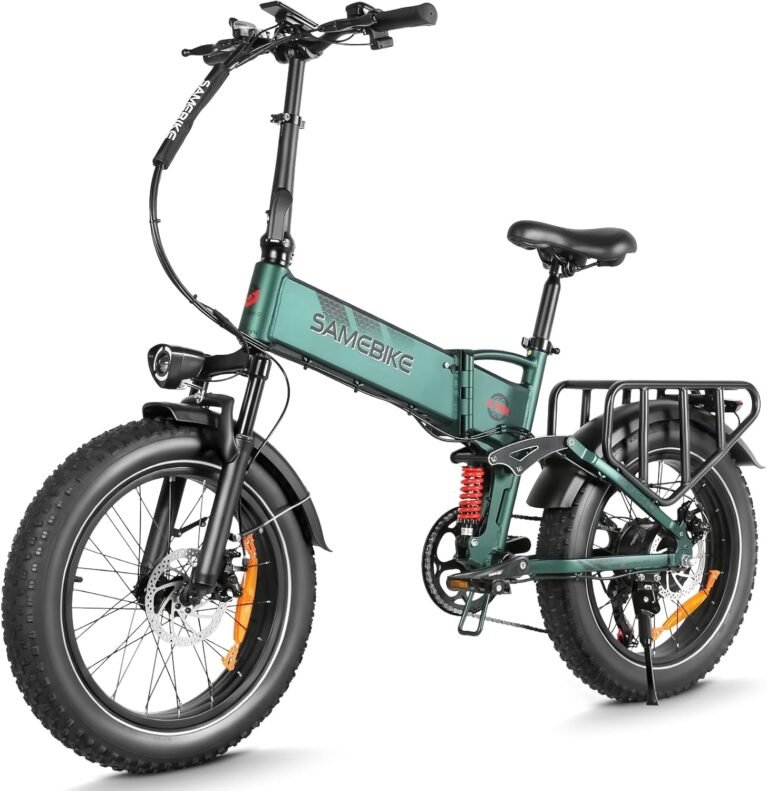 SAMEBIKE 20"*4.0 Fat Tire Electric Bike for Adults, Folding Mountain Bikes, Removable 48V15AH Battery, E-bike Range 45-100 KM, 20 inch Electric Bicycle with 7 Speeds