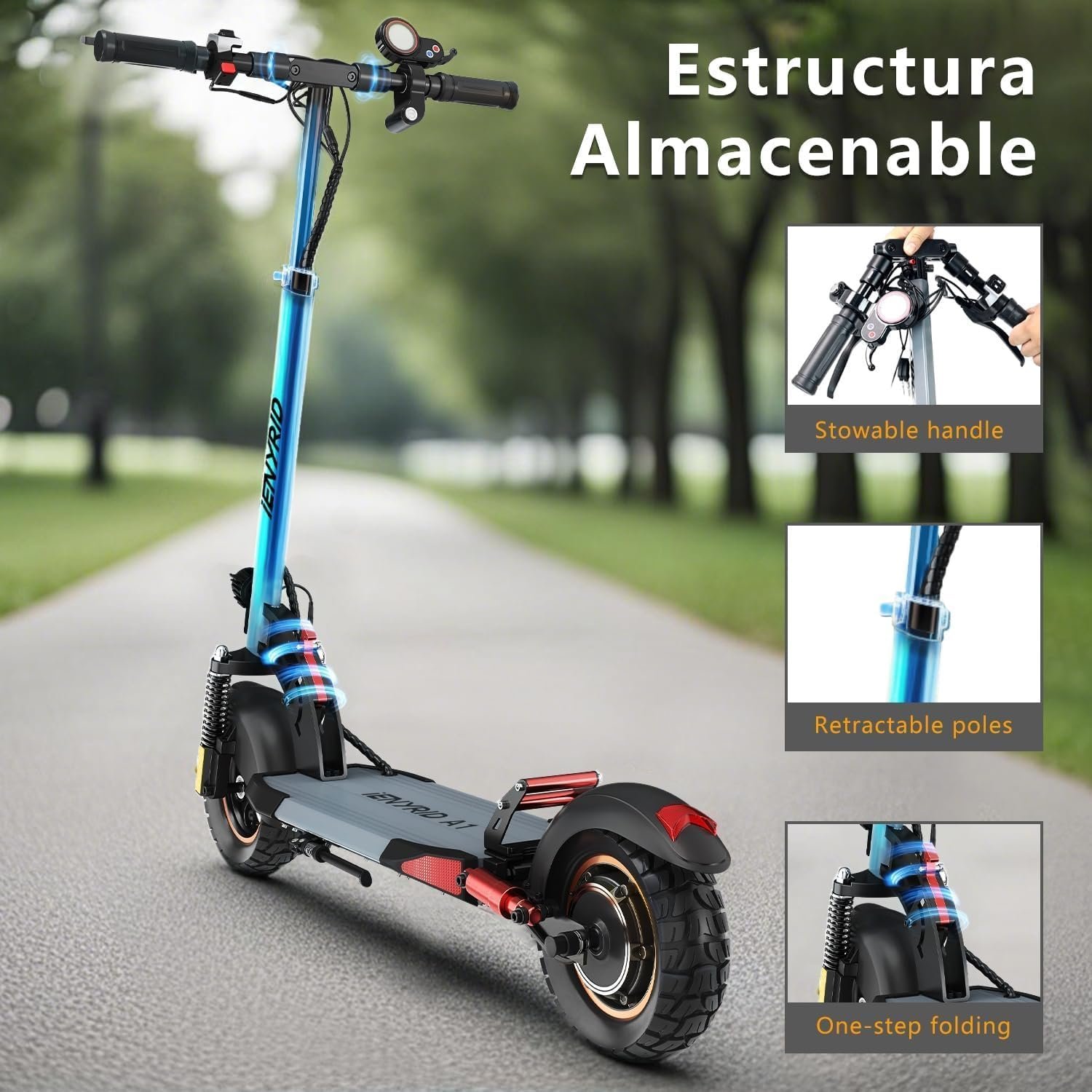 Electric Scooter 500W,15.5MPH,12.5Ah Battery 20-40KM, 10" Tires Folding E Scooter Mulitiple Suspension, Dual Braking, Gift for Adult Teens Load 264lbs - Image 3