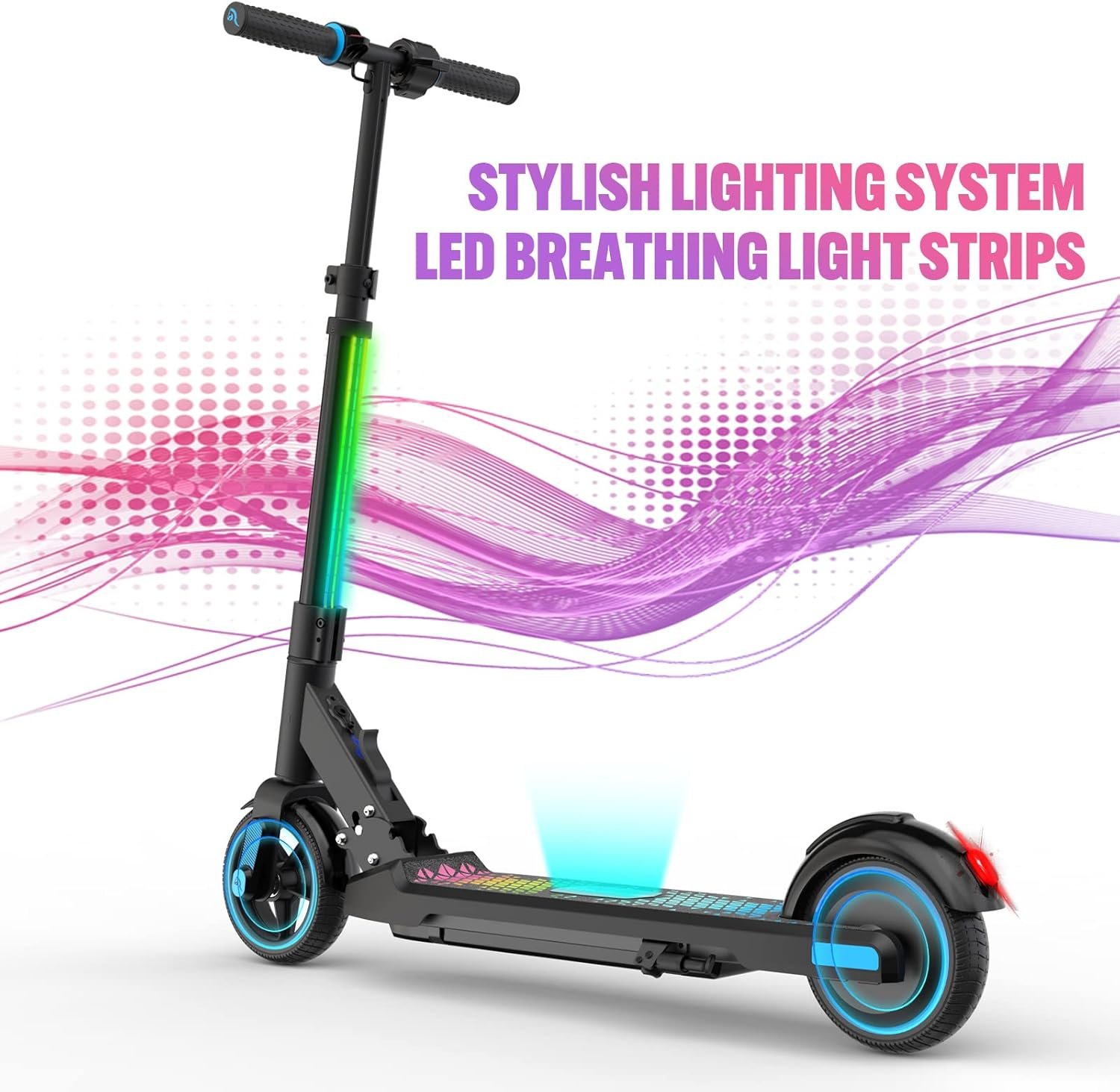 EVERCROSS EV06C Electric Scooter, 6.5'' Foldable Electric Scooters for Kids Ages 6-12, Up to 15 KM/H & 8 KM, LED Display, Colorful LED Lights, Lightweight Kids E-Scooter - Image 5