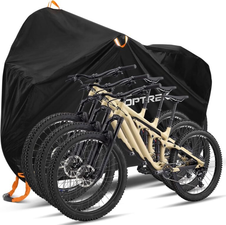 toptrek Bike Cover, 210D Bike Covers for Outside Storage 3 Bike with Lock Holes, 220 x 120 x110cm Bicycle Cover Waterproof Outdoor with Lock Holes and Storage Bag, Rain Cover for Mountain & Road Bike