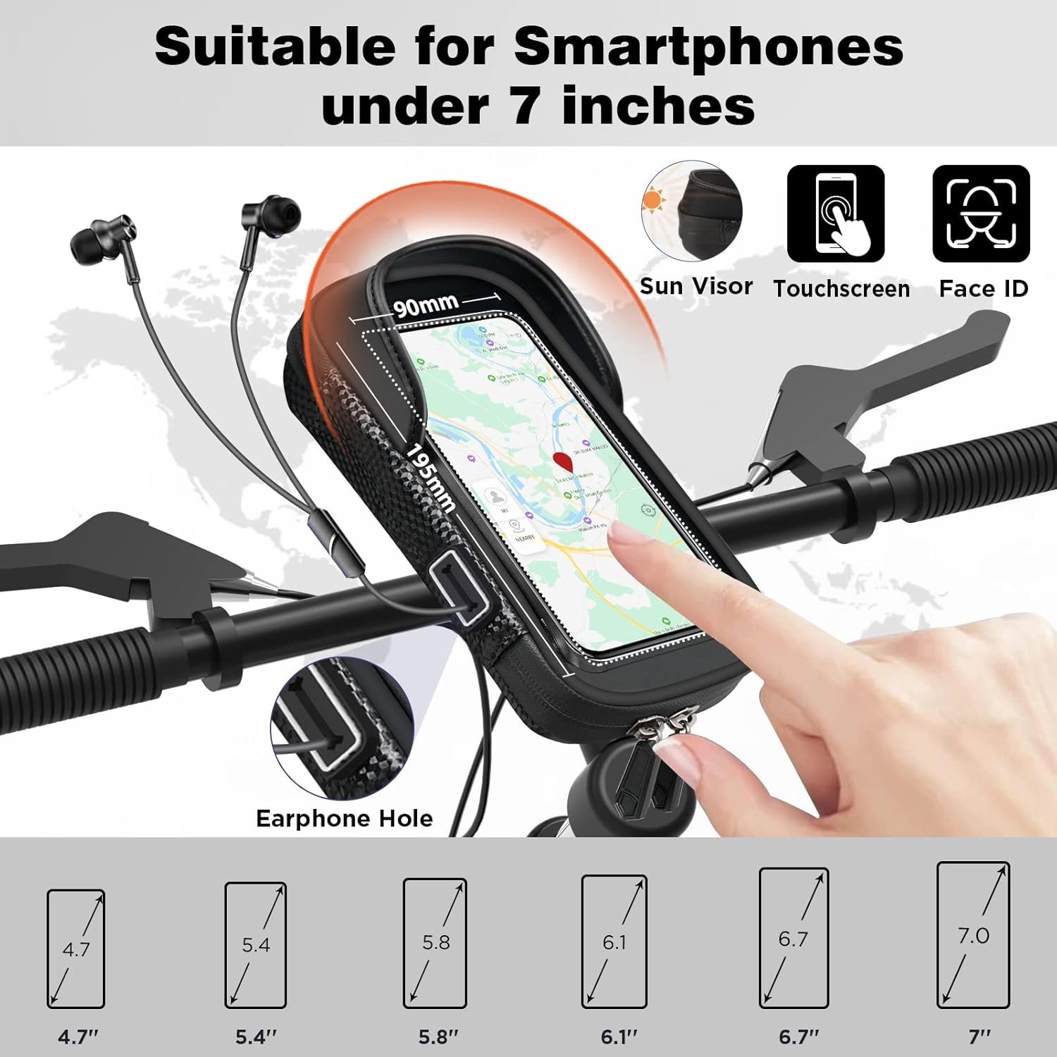 Vitalismo Bike Phone Holder Waterproof - Phone Holder for Bike 360° Rotation, Cycling Handlebar Bag, Motorbike Mount for iPhone 15Pro Max/14Pro/14/13/11/X/8 Samsung LG Cellphones up to 7'' - Image 2