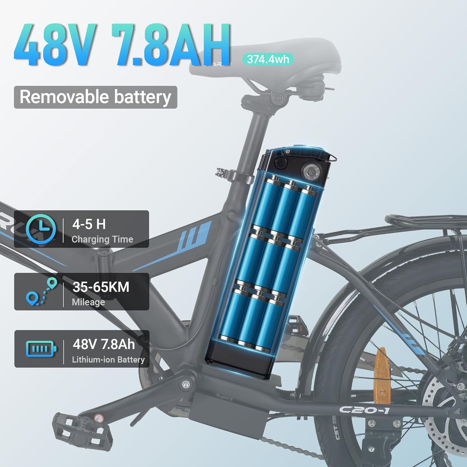 Electric Bike, 20"/14" Folding Electric Bike with 48V/36V Battery, 45-65 KM Range, 250W Powerful Motor, 7 Speed, EBike LCD Display, Commuting Folding Bike, Electric Bikes for Adults and Teens - Image 3
