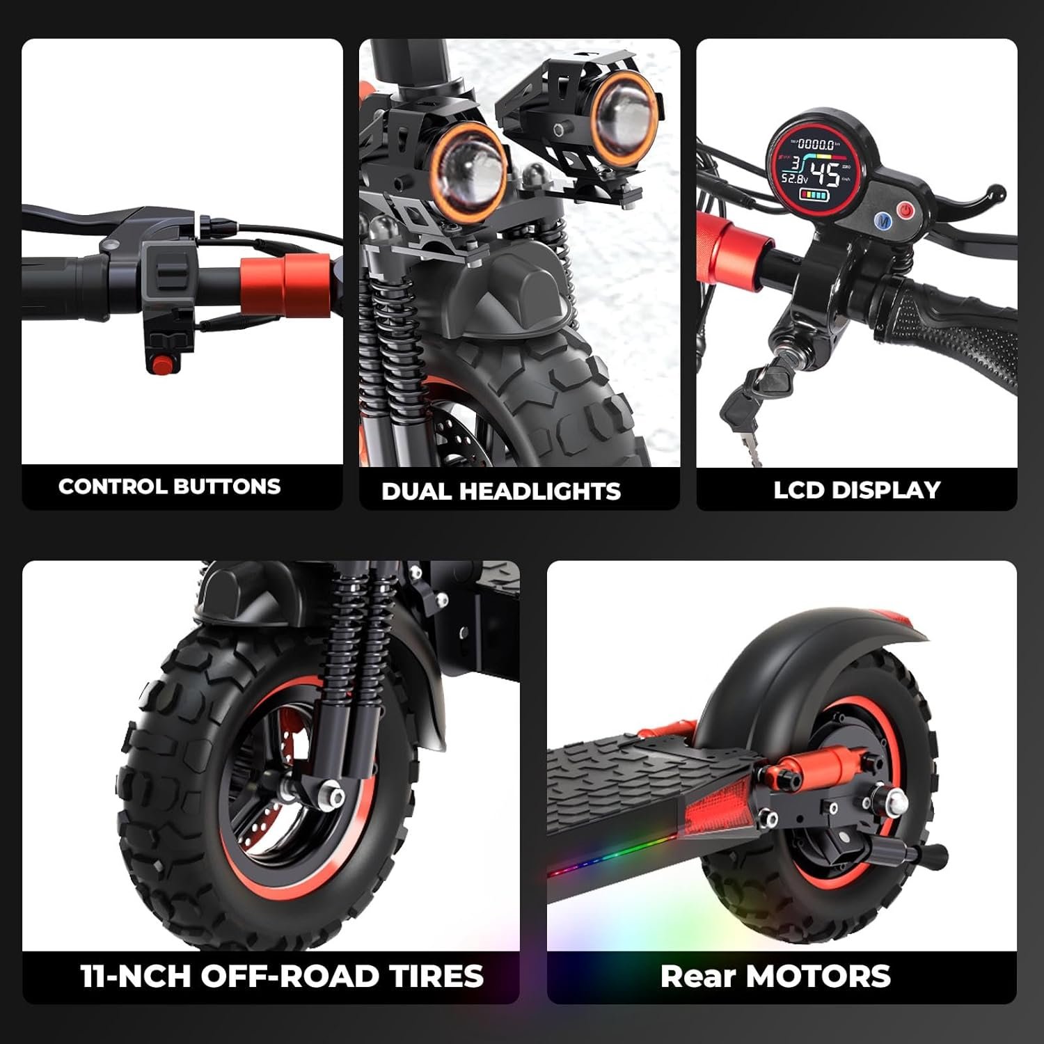 Electric Scooter,Electric Scooters Adult, 50-60 km Long Range, 48V 18Ah Battery, 10.5" All Terrain Off-Road E Scooter, Dual Suspension Dual Disc Brake Folding ElectricScooter 150 kg Load - Image 7