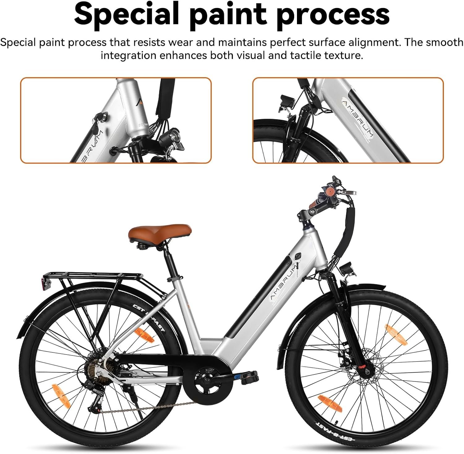 HILAND 26 Inch Electric City Bike, 250W Motor 36V E-Bike for Adults, 7-Speed with Front & Rear Disc Brakes, High-Carbon Steel Frame, 7.8Ah/10.4Ah Battery, Unisex Commuter Electric Bicycle - Image 2